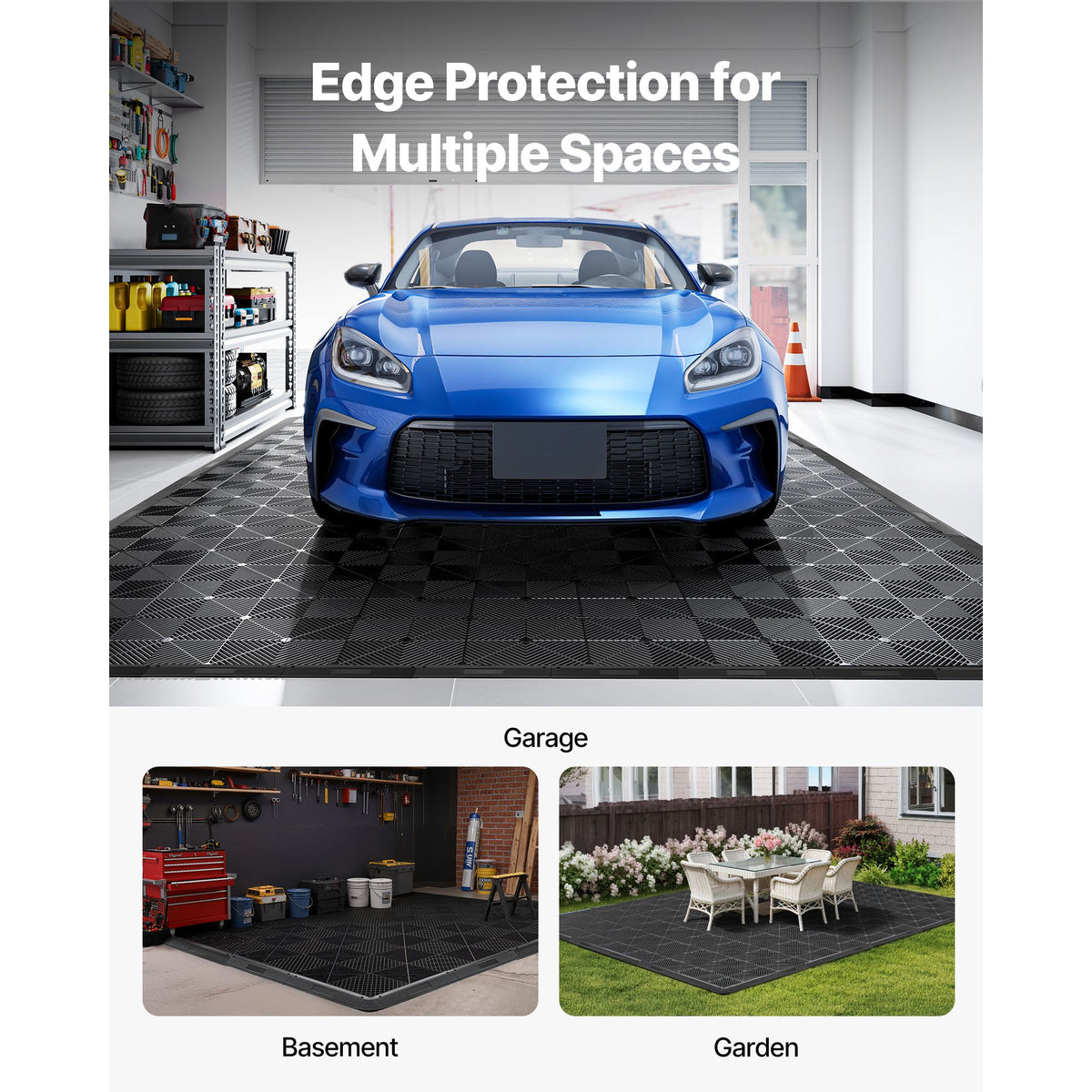 Transition Edge Kit, 11-Piece, Durable Straight Garage Floor Edging, PP Material, Easy Installation, Edge Protection for Wet Area Restaurant Pool, Only Compatible with Drainage Mats, Black