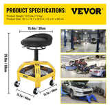 Mobility & Accessibility: VEVOR Rolling Garage Stool, 300LBS Capacity, Adjustable Height from 24 in to 28.7 in, Mechanic Seat with 360-degree Swivel Wheels and Tool Tray, for Workshop, Auto Repair Shop, Yellow