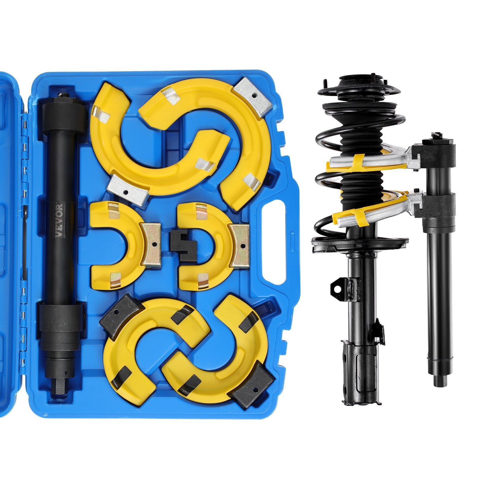 Automotive Repair & Speciality Tools: VEVOR Strut Spring Compressor Set, Macpherson Strut Spring Compressor Kit, Interchangeable Fork Strut Coil Extractor Remover Tool, with Yellow Protective Sleeve and Carrying Case