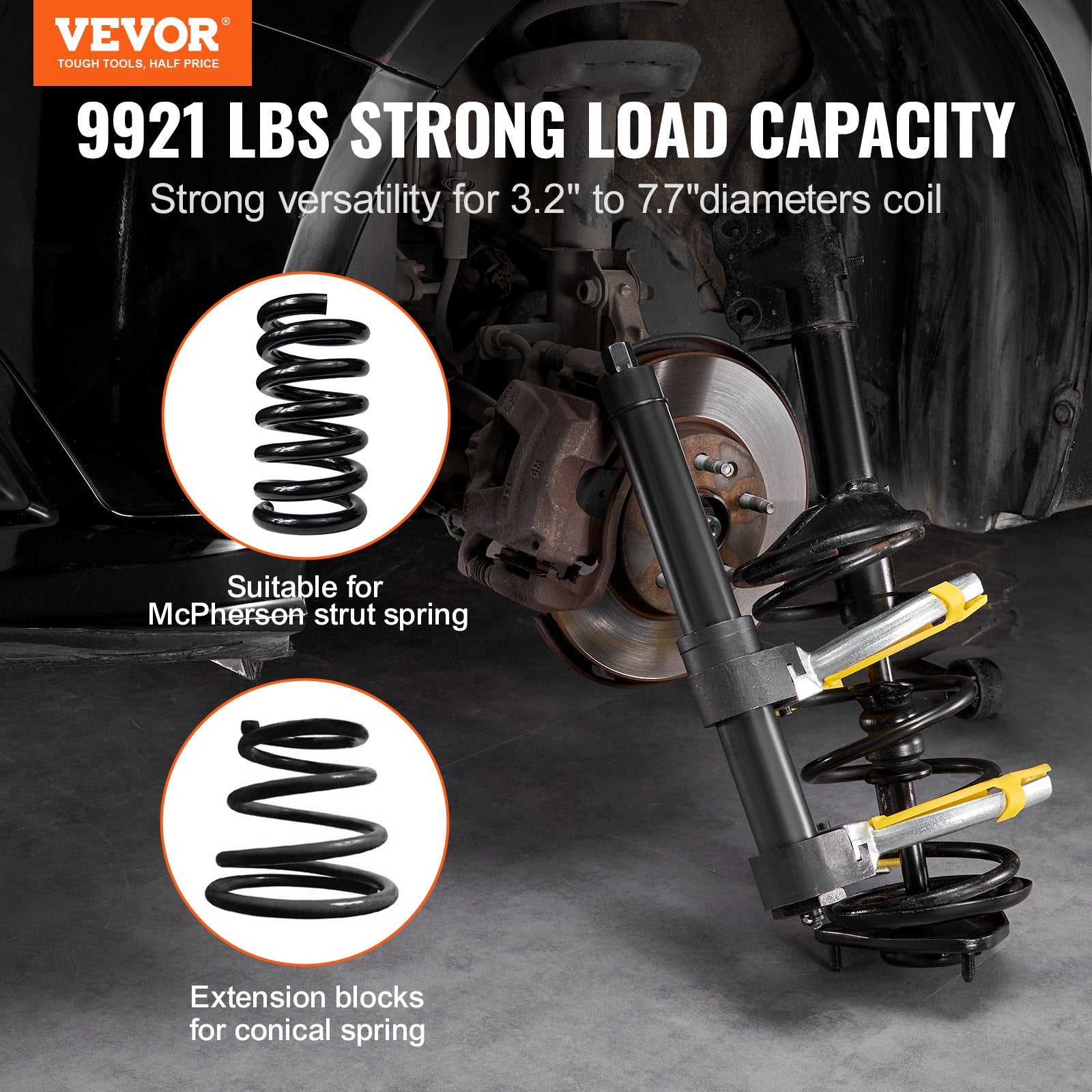 Automotive Repair & Speciality Tools: VEVOR Strut Spring Compressor Set, Macpherson Strut Spring Compressor Kit, Interchangeable Fork Strut Coil Extractor Remover Tool, with Yellow Protective Sleeve and Carrying Case