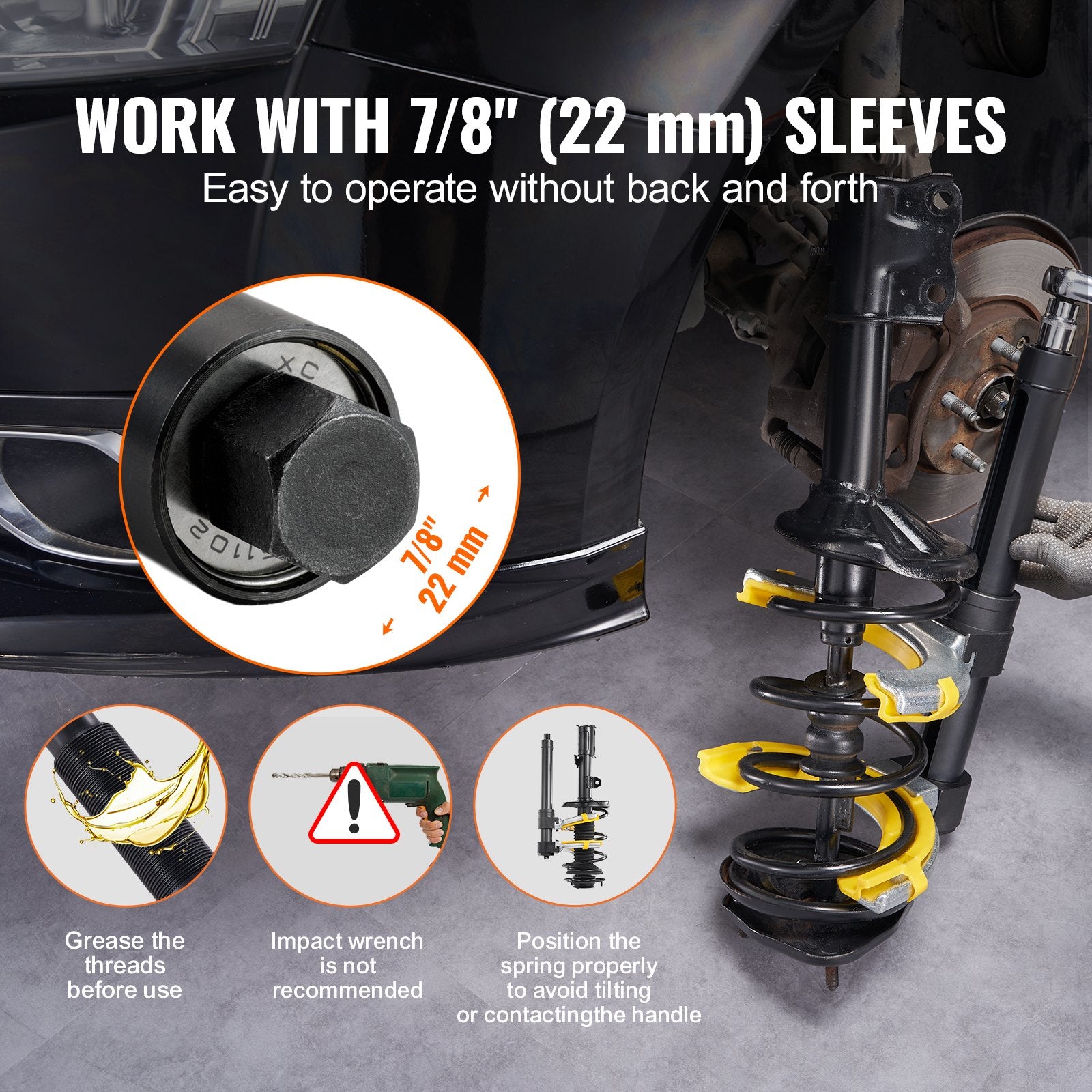 Automotive Repair & Speciality Tools: VEVOR Strut Spring Compressor Set, Macpherson Strut Spring Compressor Kit, Interchangeable Fork Strut Coil Extractor Remover Tool, with Yellow Protective Sleeve and Carrying Case