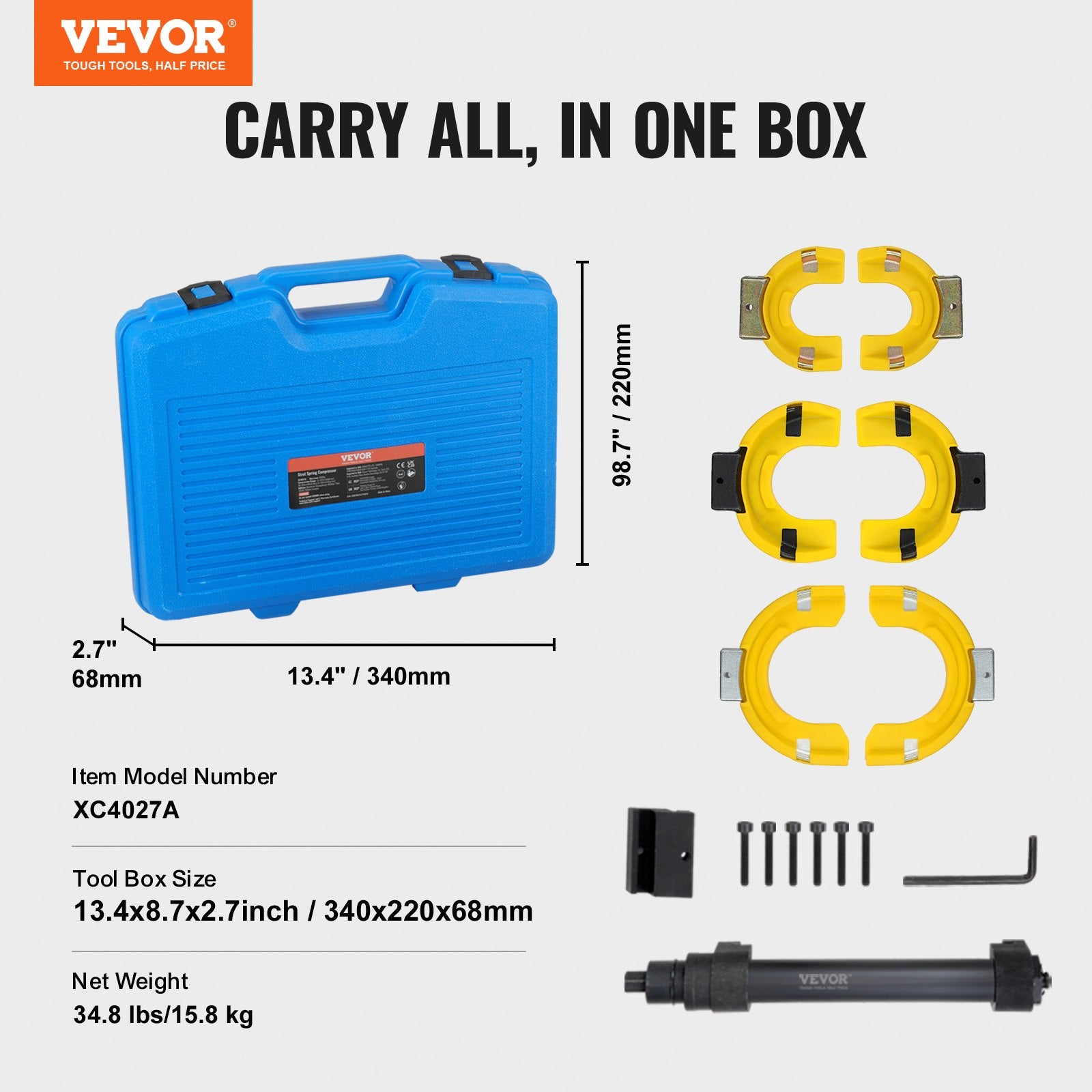 Automotive Repair & Speciality Tools: VEVOR Strut Spring Compressor Set, Macpherson Strut Spring Compressor Kit, Interchangeable Fork Strut Coil Extractor Remover Tool, with Yellow Protective Sleeve and Carrying Case