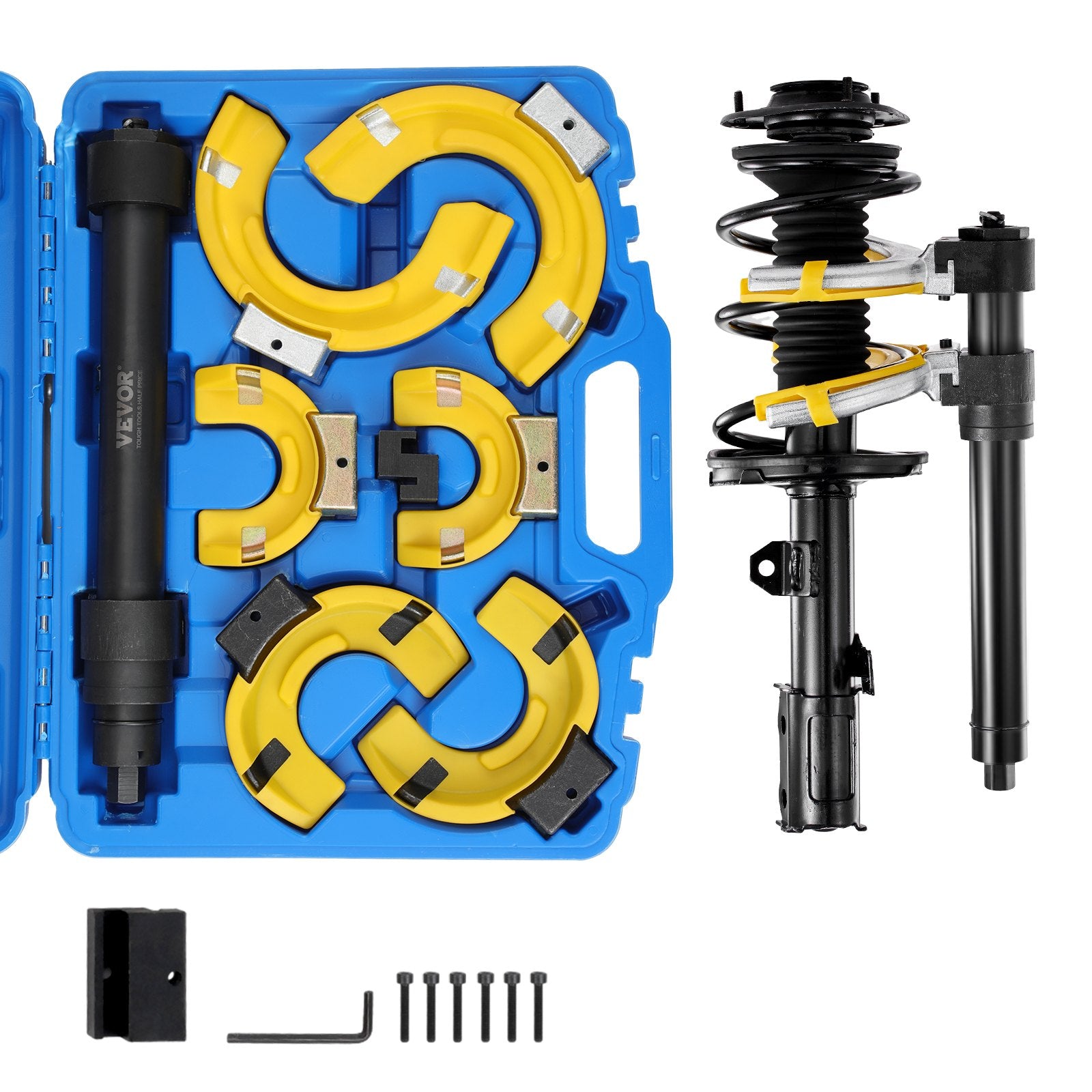 Automotive Repair & Speciality Tools: VEVOR Strut Spring Compressor Set, Macpherson Strut Spring Compressor Kit, Interchangeable Fork Strut Coil Extractor Remover Tool, with Yellow Protective Sleeve and Carrying Case