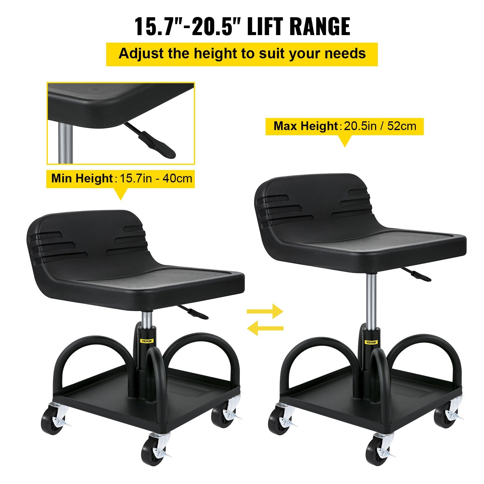 Gymnastics: VEVOR Rolling Garage Stool 300LBS Adjustable Mechanic Work Shop Seat w/Casters