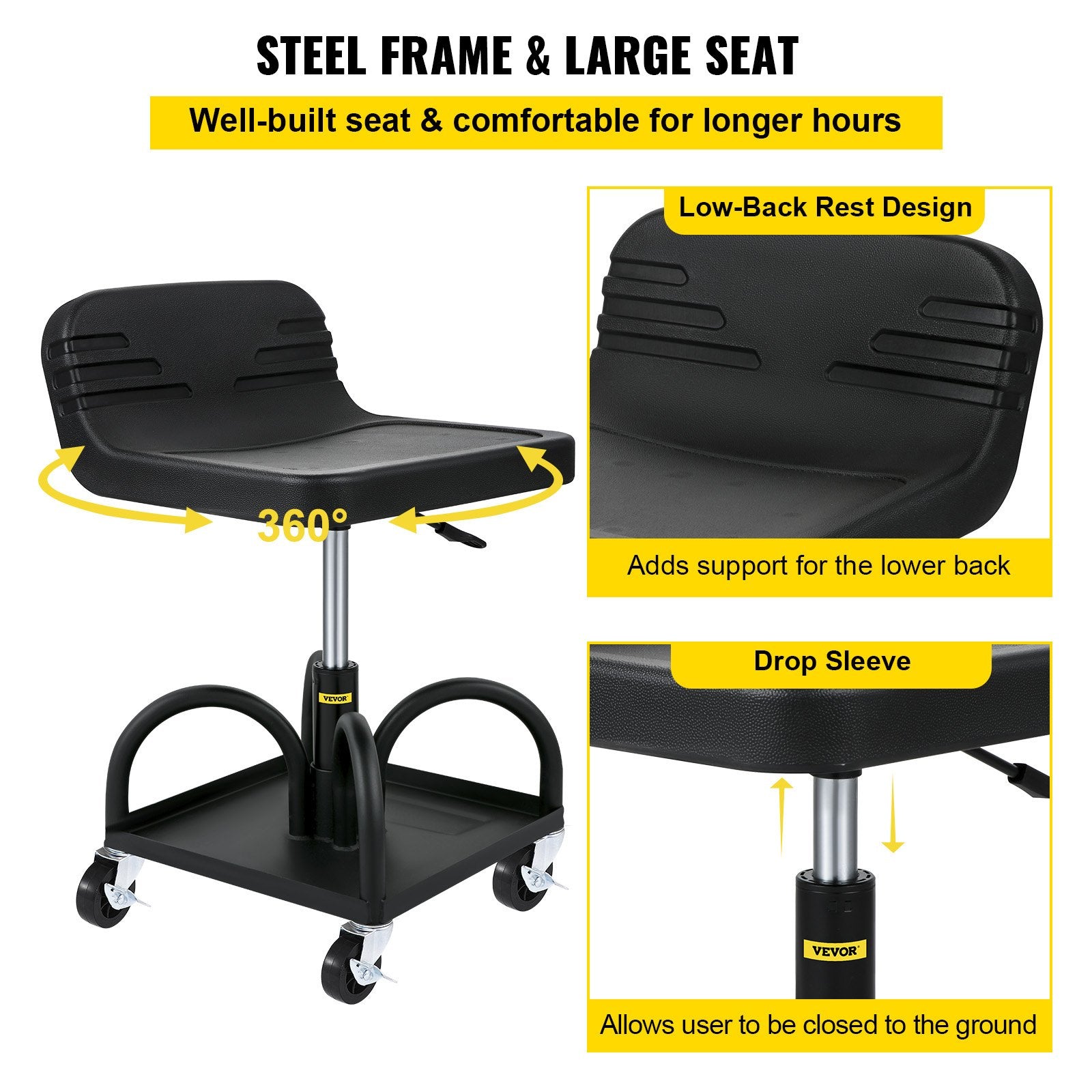 Gymnastics: VEVOR Rolling Garage Stool 300LBS Adjustable Mechanic Work Shop Seat w/Casters