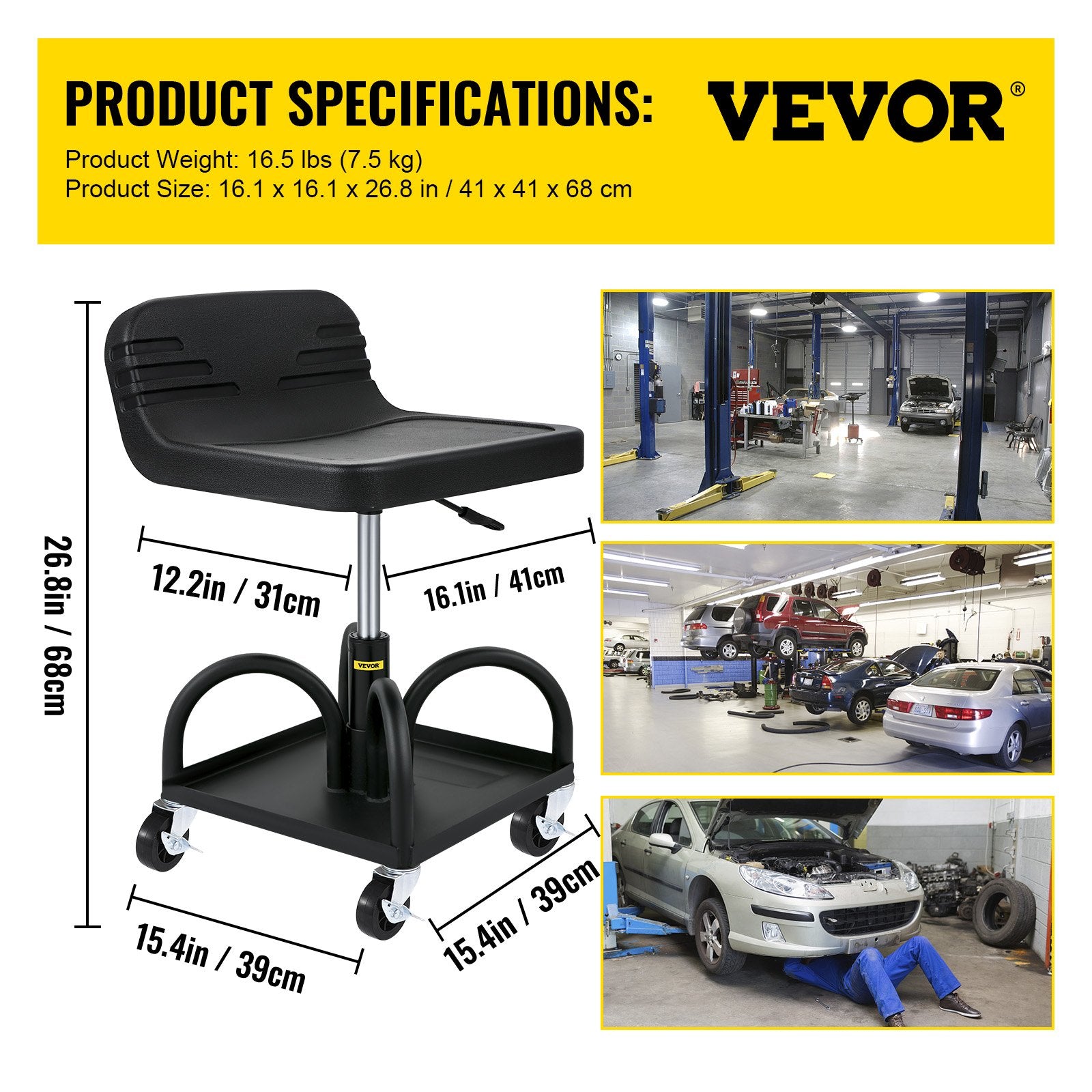 Gymnastics: VEVOR Rolling Garage Stool 300LBS Adjustable Mechanic Work Shop Seat w/Casters