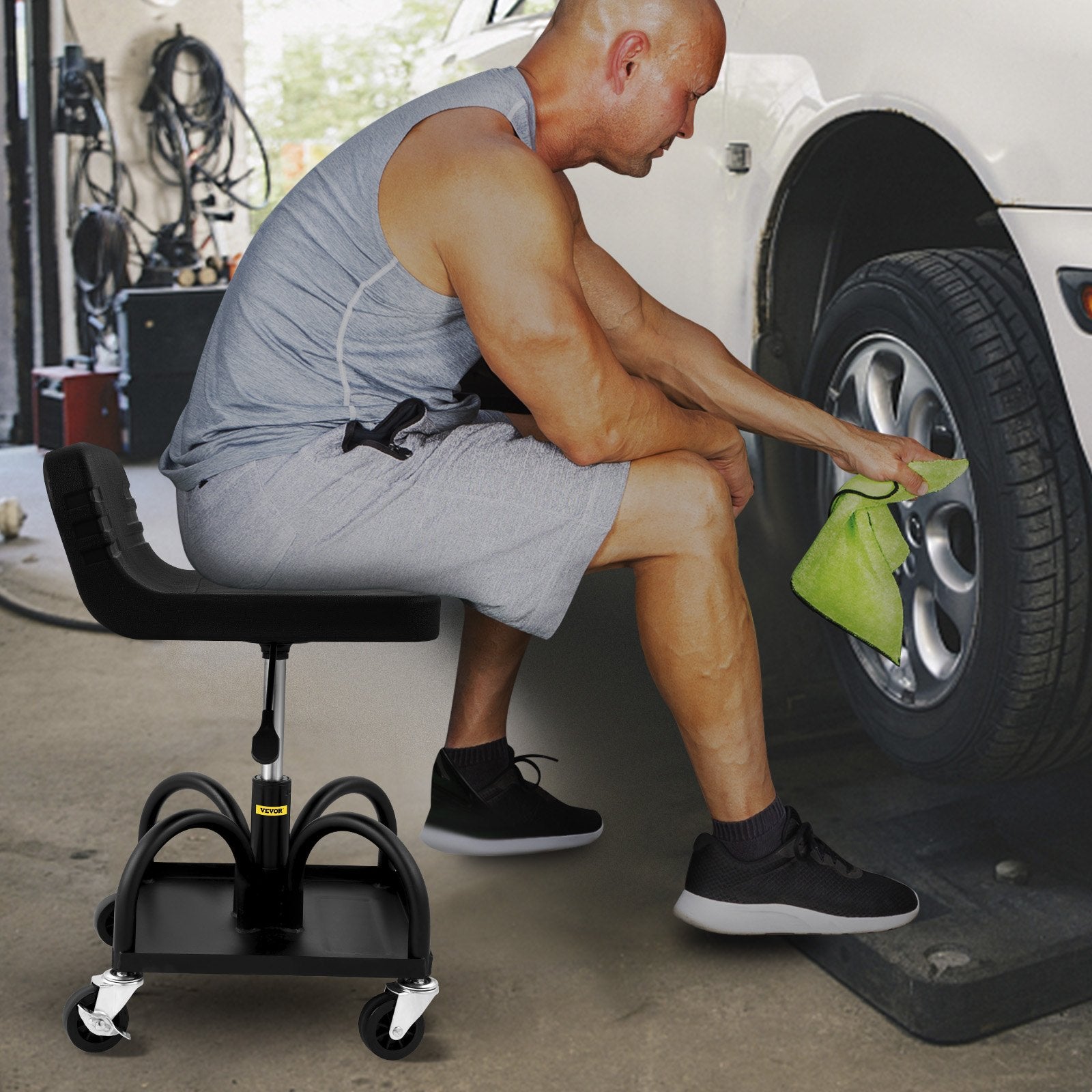 Gymnastics: VEVOR Rolling Garage Stool 300LBS Adjustable Mechanic Work Shop Seat w/Casters
