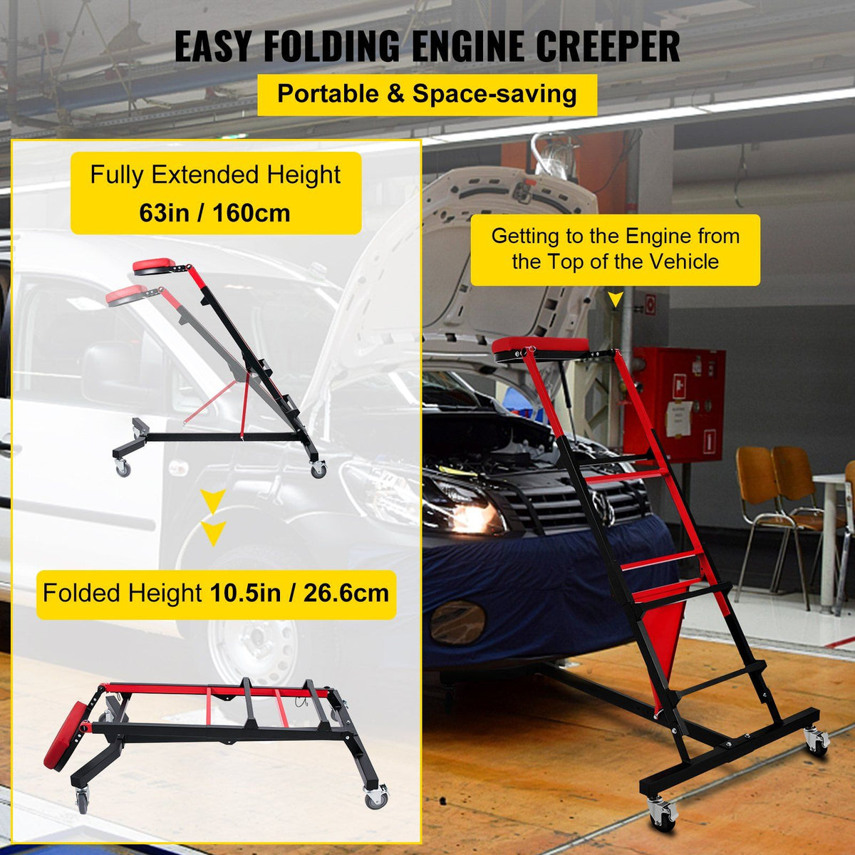 Foldable Engine Creeper Easy Engine Access Creeper for Garage or Workshop