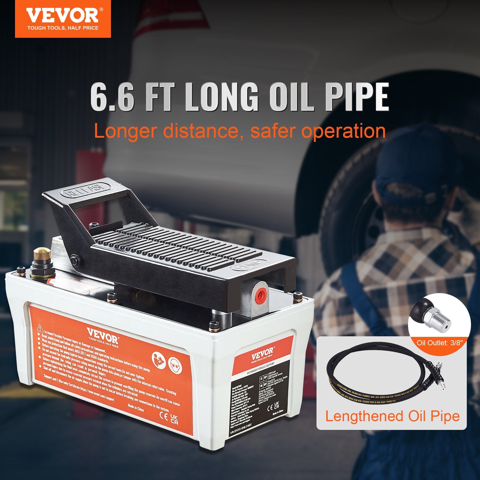 Fuel & Exhaust: VEVOR Air Hydraulic Pump, 10,000 PSI 1/2 Gal Reservoir, NPT 3/8" Oil Outlet, NPT 1/4" Inlet, 6.6 ft Pipe, Foot Actuated Hydraulic Pump Air Treadle for Auto Body Frame Machines and Pulling Post, Gray