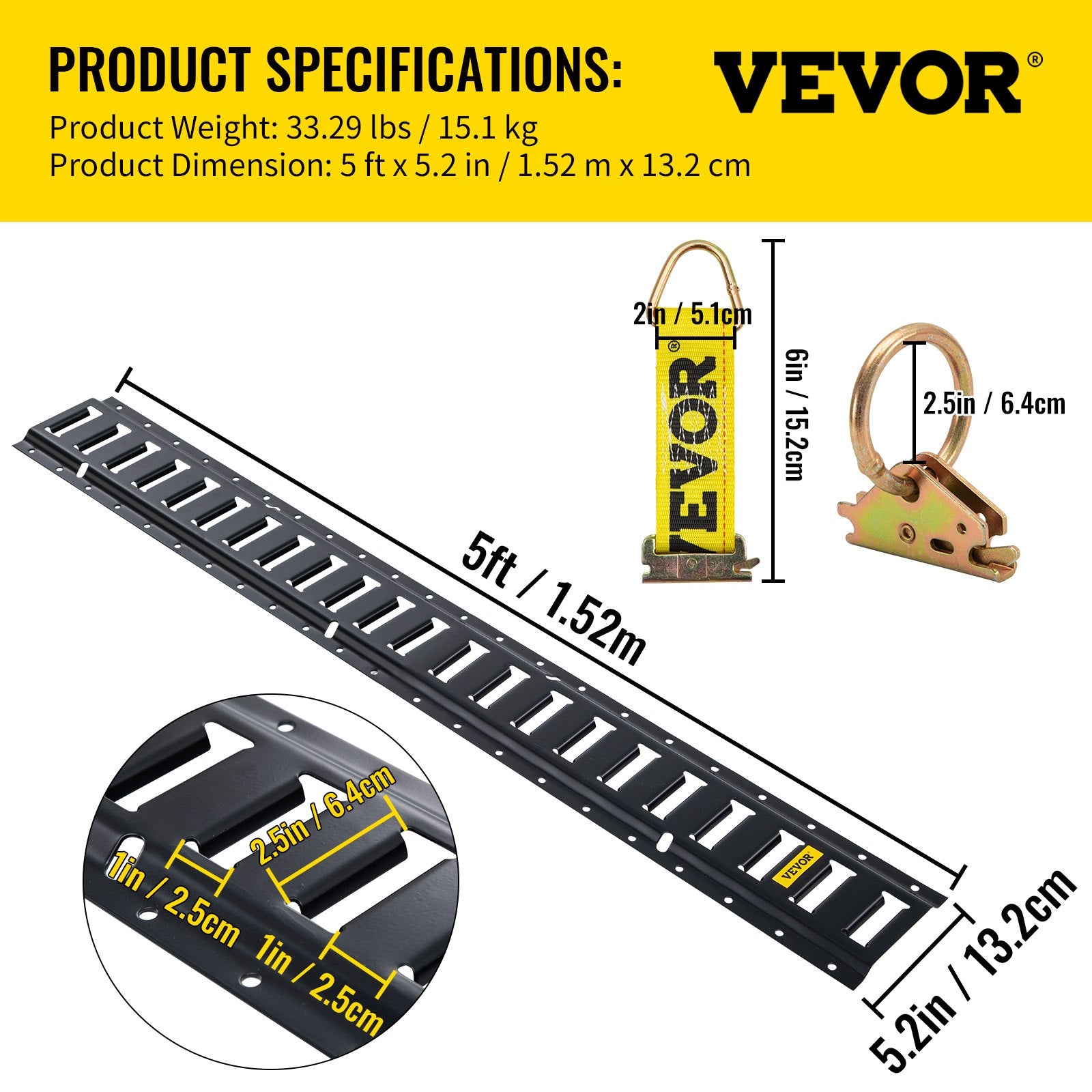 Automotive Repair & Speciality Tools: VEVOR E Track Tie Down Rail Kit 30PCs 1.52m E Track Rails Enclosed Cargo Trailer