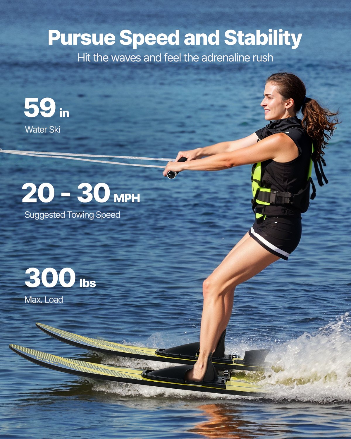 Pool Toys & Inflatables: VEVOR 150 cm Water Skis Combo Adults Water Skis with X-7 Adjustable Bindings