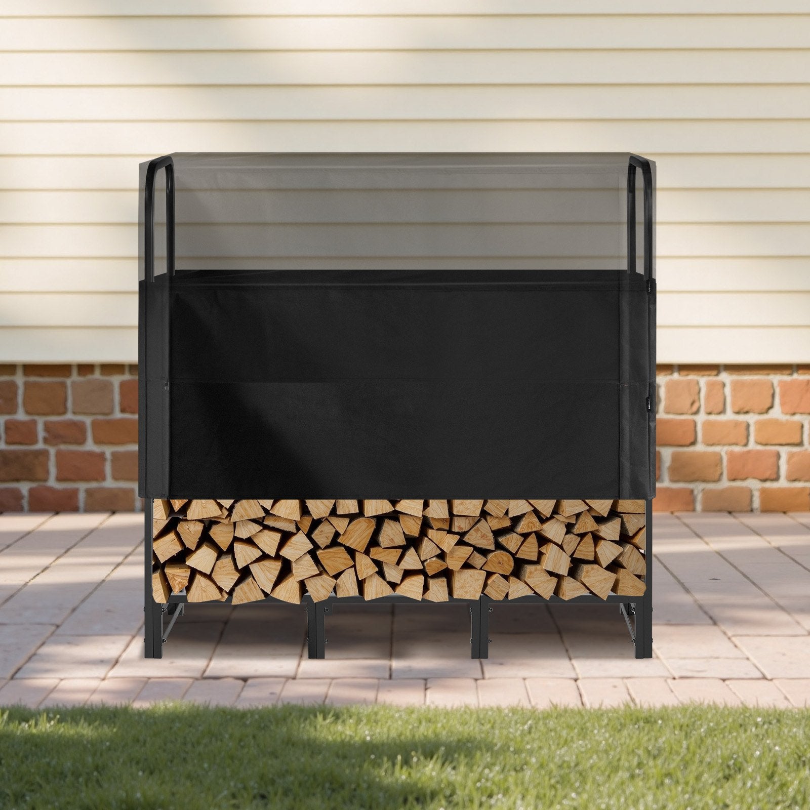 Coat Racks: VEVOR Firewood Rack with Waterproof Cover, 1.22m Outdoor Firewood Holder, 1/4 Cord Storage Metal Log Holder, 400lb Max Weight Capacity, Top Covered, Powder-Coated Wood Storage Rack for Fireplace Deck