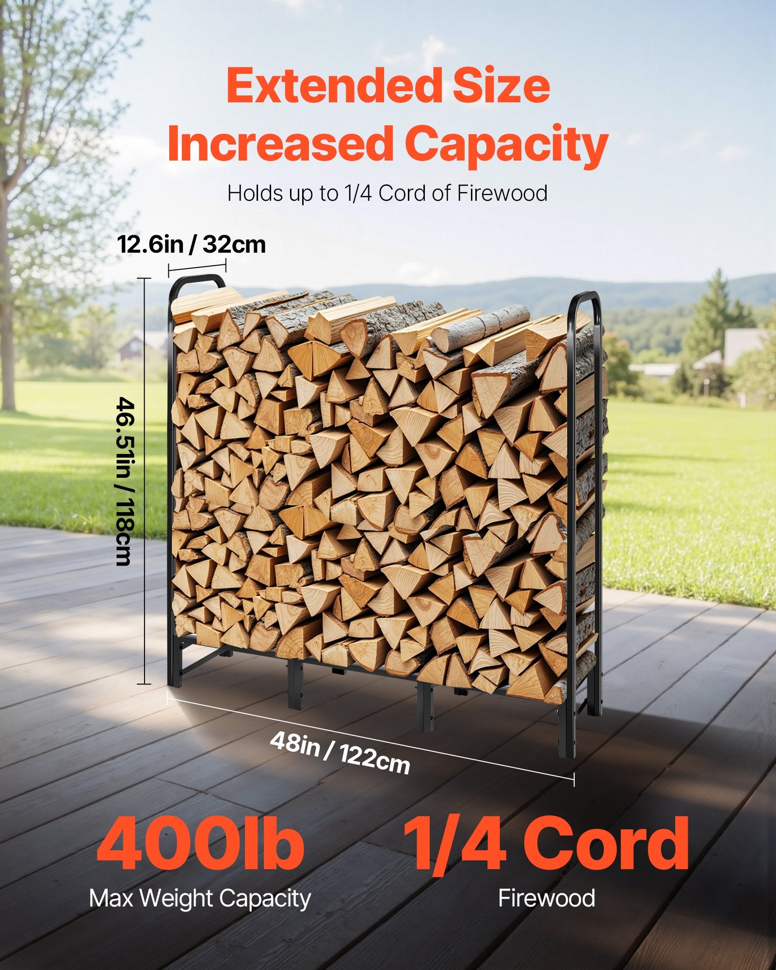 Towel Racks & Holders: VEVOR Firewood Rack with Waterproof Cover, 1.22m Outdoor Firewood Holder, 1/4 Cord Storage Metal Log Holder, 400lb Max Weight Capacity, Full Covered, Powder-Coated Wood Storage Rack for Fireplace Deck
