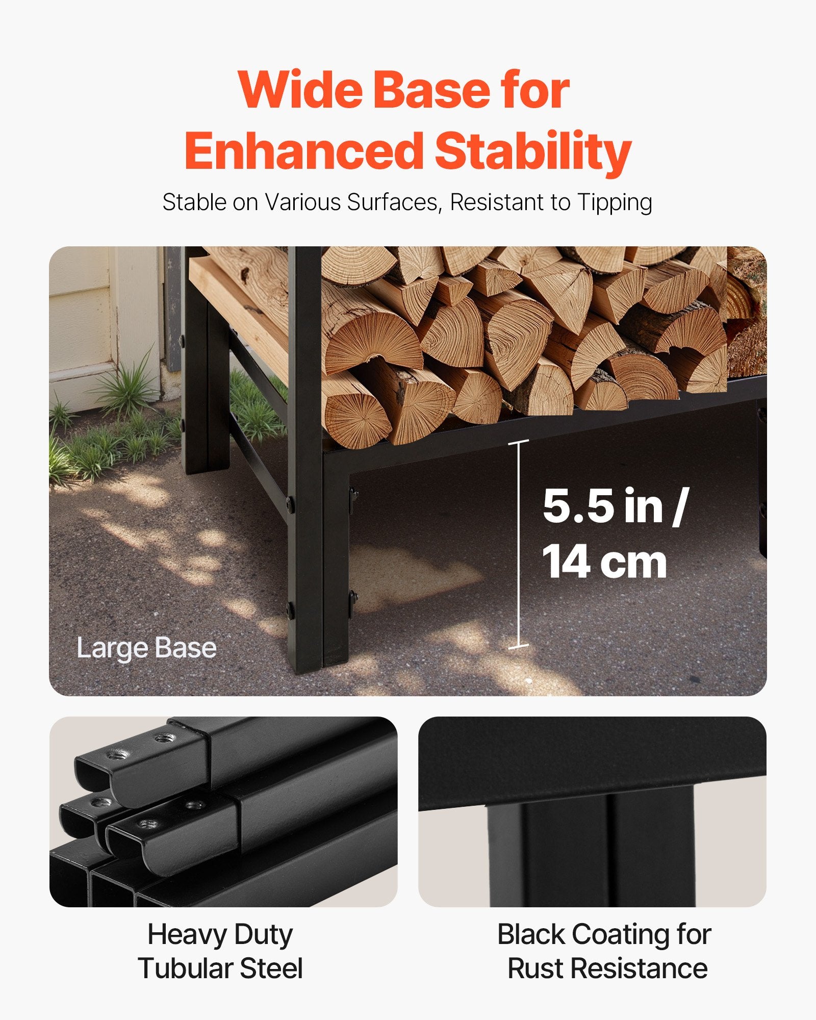 Towel Racks & Holders: VEVOR Firewood Rack with Waterproof Cover, 1.22m Outdoor Firewood Holder, 1/4 Cord Storage Metal Log Holder, 400lb Max Weight Capacity, Full Covered, Powder-Coated Wood Storage Rack for Fireplace Deck