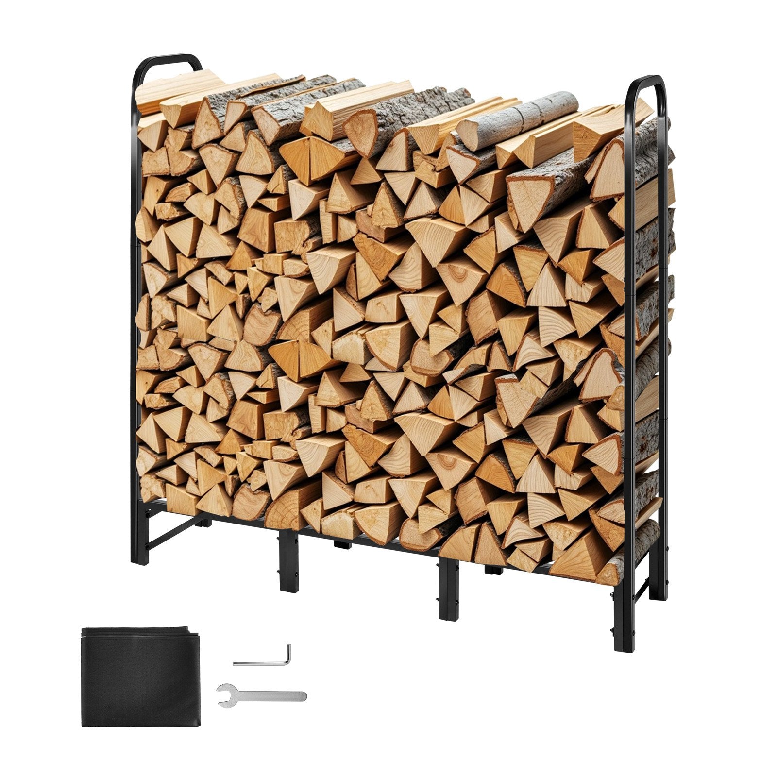 Towel Racks & Holders: VEVOR Firewood Rack with Waterproof Cover, 1.22m Outdoor Firewood Holder, 1/4 Cord Storage Metal Log Holder, 400lb Max Weight Capacity, Full Covered, Powder-Coated Wood Storage Rack for Fireplace Deck
