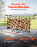 Coat Racks: VEVOR Firewood Rack with Waterproof Cover, 2.57m Outdoor Firewood Holder, 1/2 Cord Storage Metal Log Holder, 299kg Max Weight Capacity, Top Covered, Powder-Coated Wood Storage Rack for Fireplace Deck