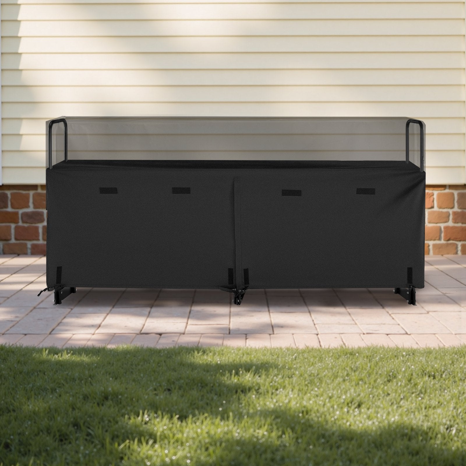 Firewood Rack with Waterproof Cover, 2.57m Outdoor Firewood Holder, 1/2 Cord Storage Metal Log Holder, 299kg Max Weight Capacity, Top Covered, Powder-Coated Wood Storage Rack for Fireplace Deck