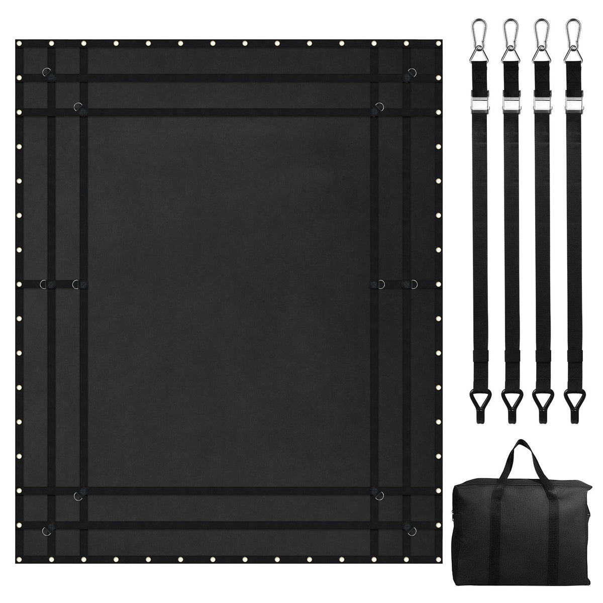 Cargo Net, 3050 x 2670 mm, Heavy Duty Truck Cargo Net for Truck Bed, 4 Adjustable Straps with Carabiners and Rubber Coated Hooks, Durable, Suitable for Pickup, Jeep, Truck, SUV, Boat (Black)