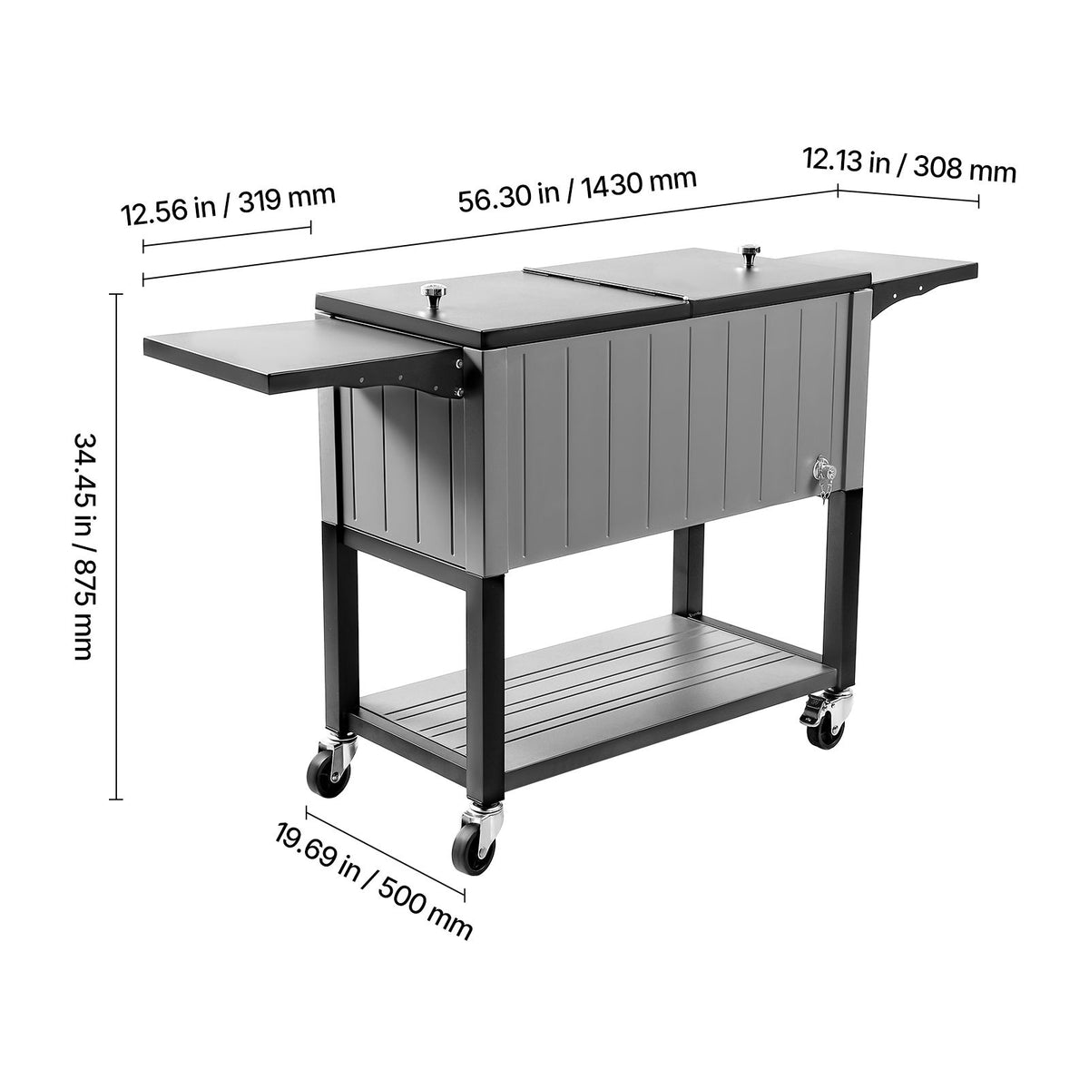 75.7L Rolling Ice Chest, Hold up to 50 Bottles / 110 Cans, Portable Patio Party Bar Drink Cooler Cart with Bottom Shelf & Foldable Side Shelves, Beverage Pool with Swivel Wheels & Bottle Opener