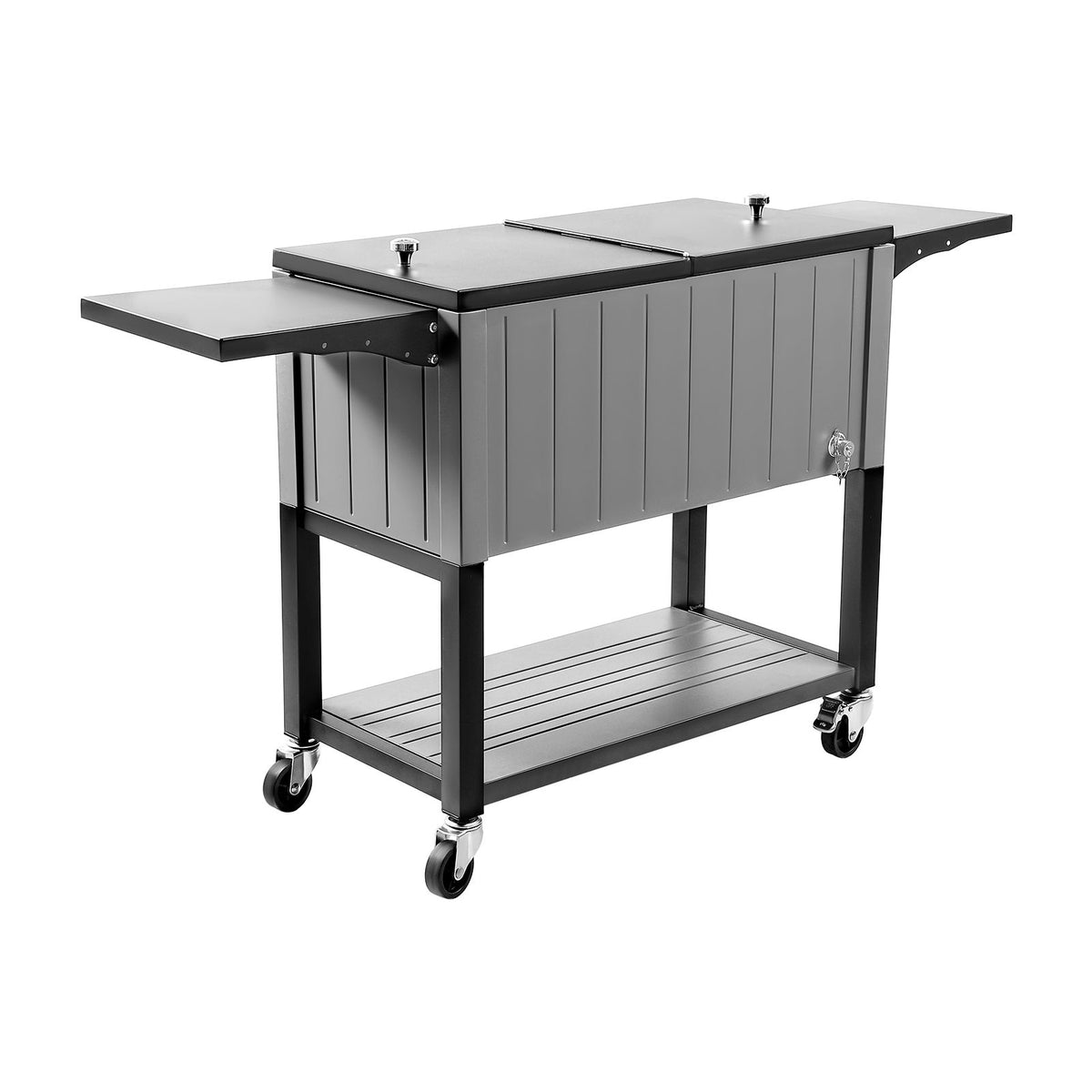 75.7L Rolling Ice Chest, Hold up to 50 Bottles / 110 Cans, Portable Patio Party Bar Drink Cooler Cart with Bottom Shelf & Foldable Side Shelves, Beverage Pool with Swivel Wheels & Bottle Opener