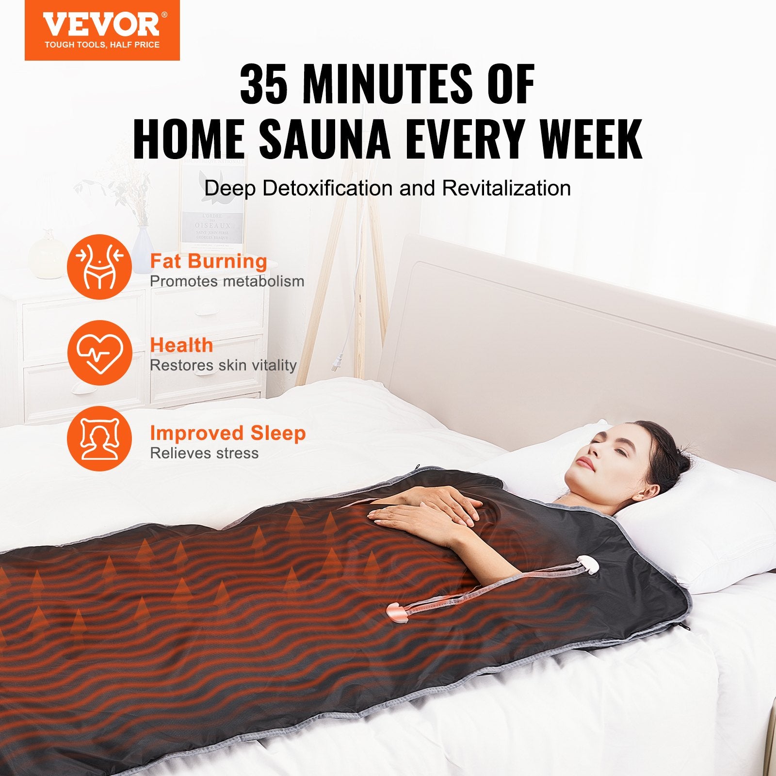 Sauna Blanket for Detoxification, Portable Far Infrared Sauna for Home, Oxford Sauna Bag w/ Arm Holes & Carbon Fiber Heating, 1-6 Level Adjustable Temp, 5-60 Minutes Timer, 1800x800mm