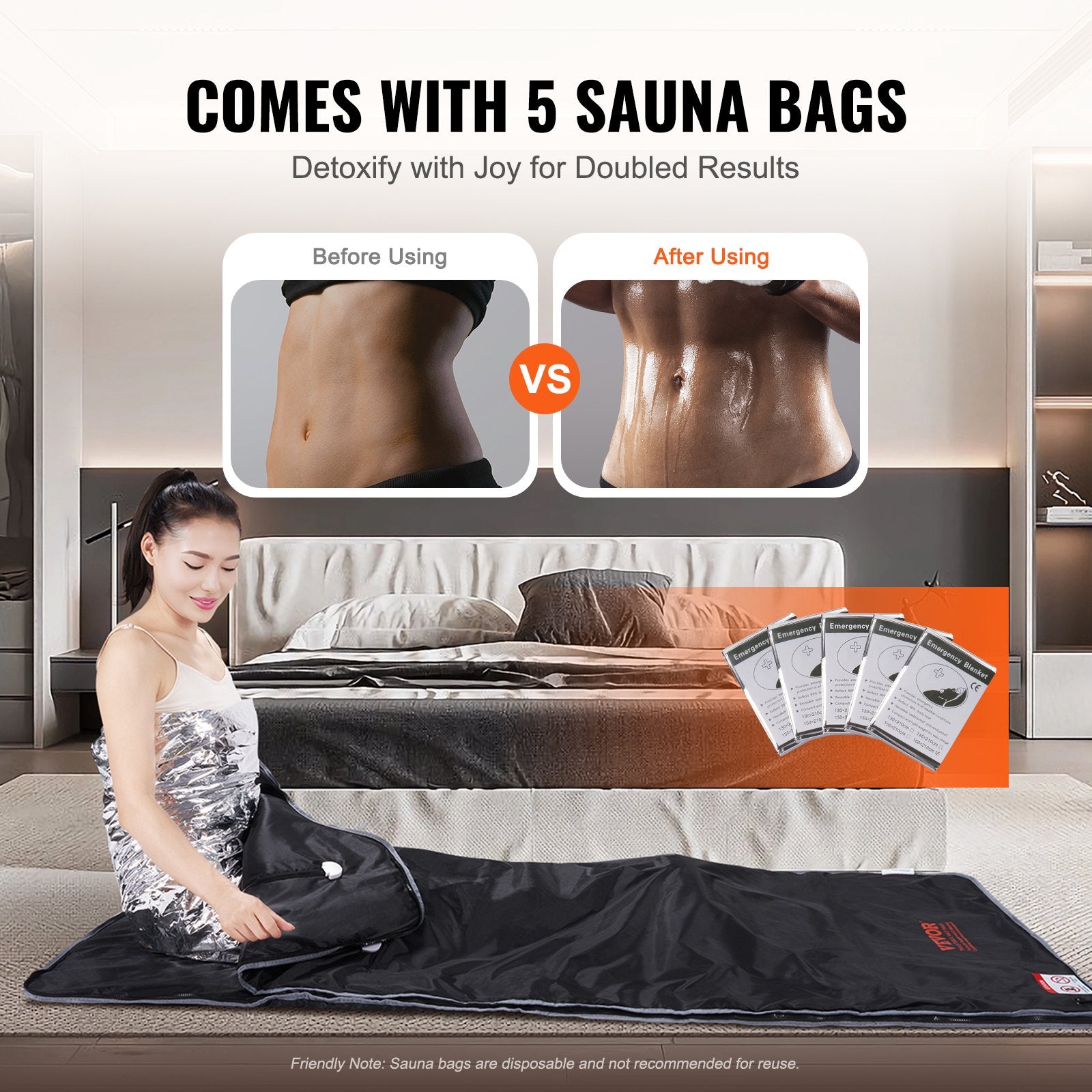 Sauna Blanket for Detoxification, Portable Far Infrared Sauna for Home, Oxford Sauna Bag w/ Arm Holes & Carbon Fiber Heating, 1-6 Level Adjustable Temp, 5-60 Minutes Timer, 1800x800mm