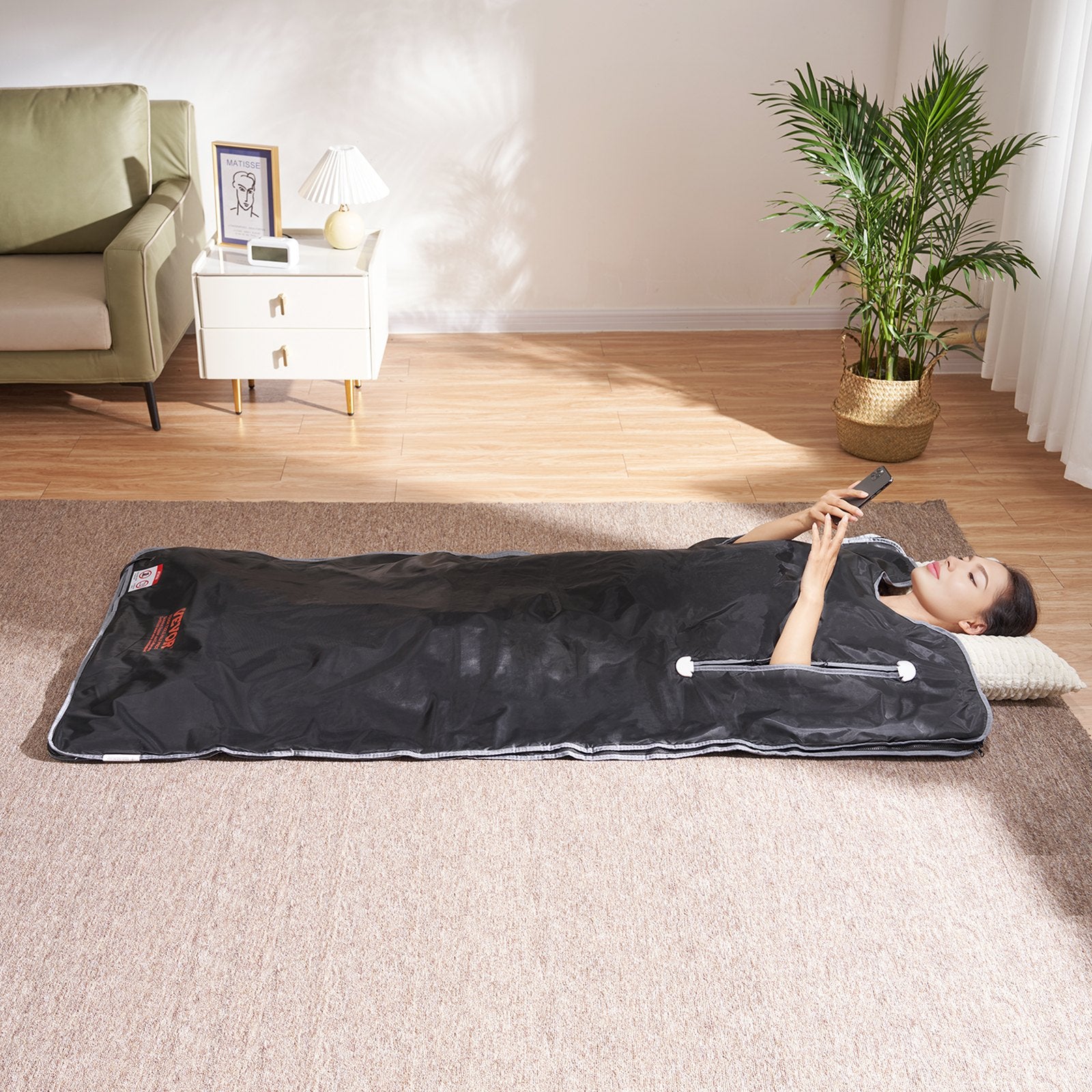 Sauna Blanket for Detoxification, Portable Far Infrared Sauna for Home, Oxford Sauna Bag w/ Arm Holes & Carbon Fiber Heating, 1-6 Level Adjustable Temp, 5-60 Minutes Timer, 1800x800mm