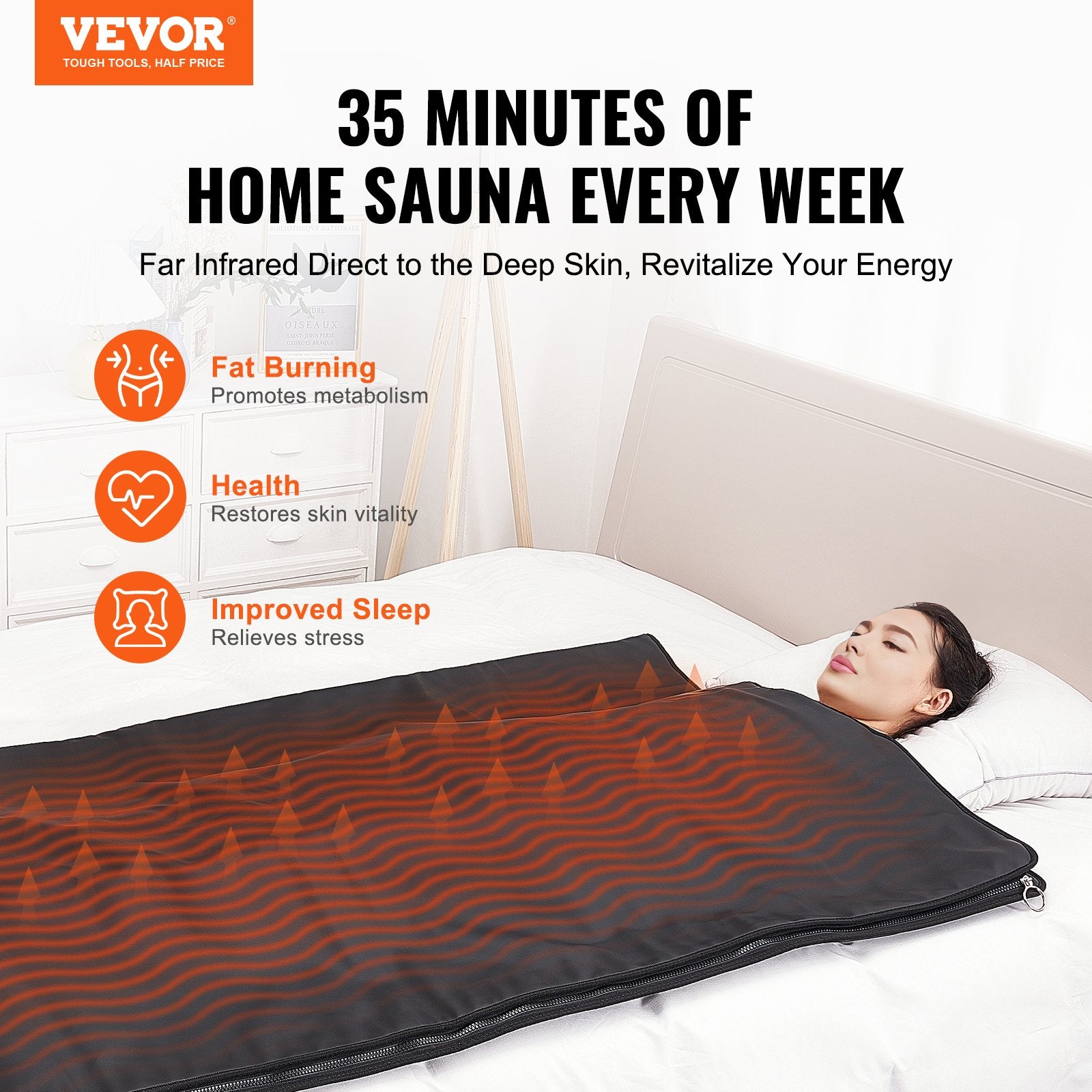 Heating Pads: VEVOR Sauna Blanket for Detoxification, Portable Far Infrared Sauna for Home Relaxation, 1-6 Level Adjustable Temprature Rannge 35-85°C, 1-60 Minutes Timer,1800x800mm