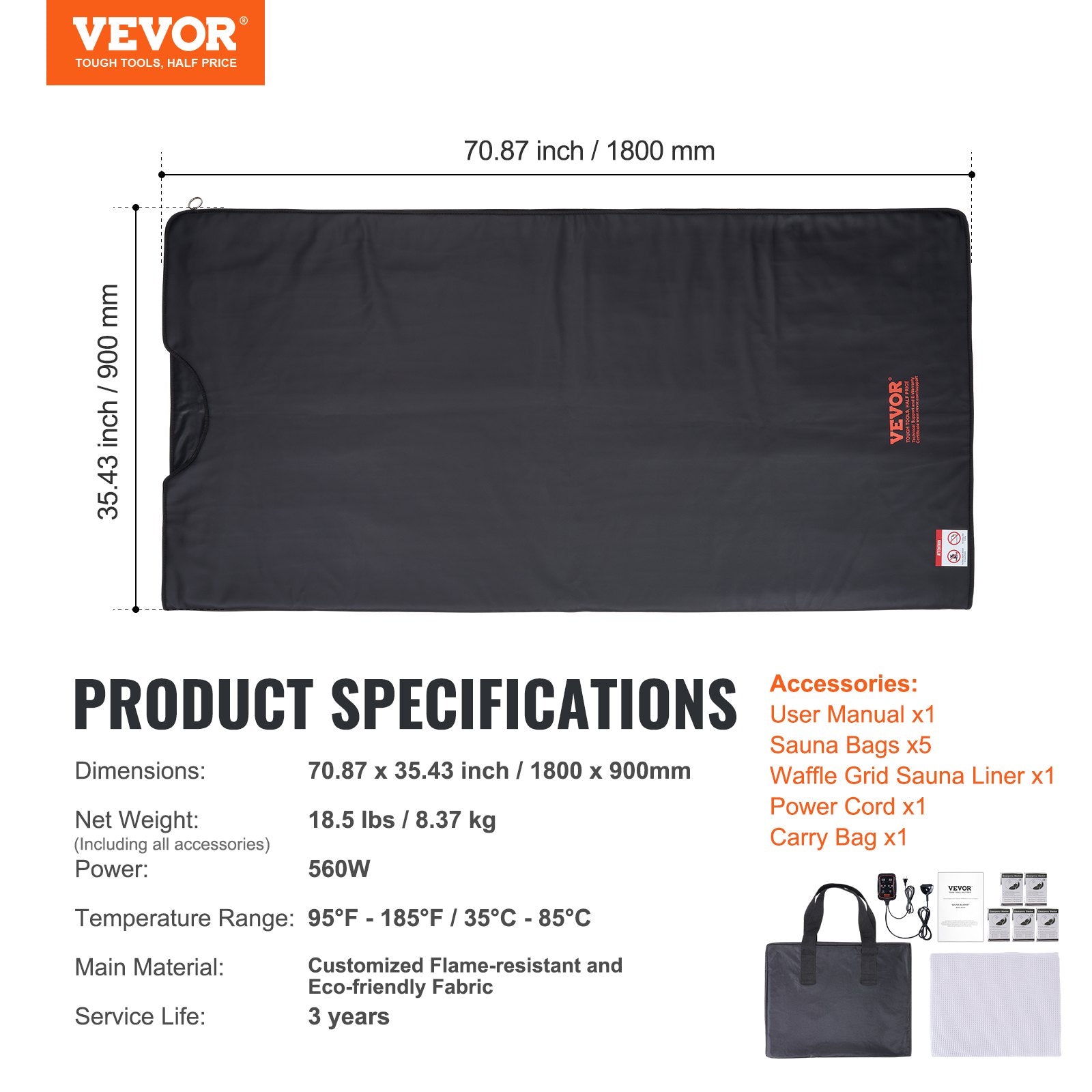 Heating Pads: VEVOR Sauna Blanket for Detoxification, Portable Far Infrared Sauna for Home Relaxation, 1-6 Level Adjustable Temprature Rannge 35-85°C, 1-60 Minutes Timer,1800x800mm