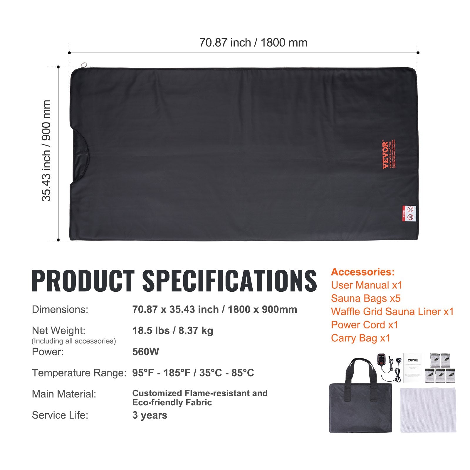 Heating Pads: VEVOR Sauna Blanket for Detoxification, Portable Far Infrared Sauna for Home Relaxation, 1-6 Level Adjustable Temprature Rannge 35-85°C, 1-60 Minutes Timer,1800x800mm