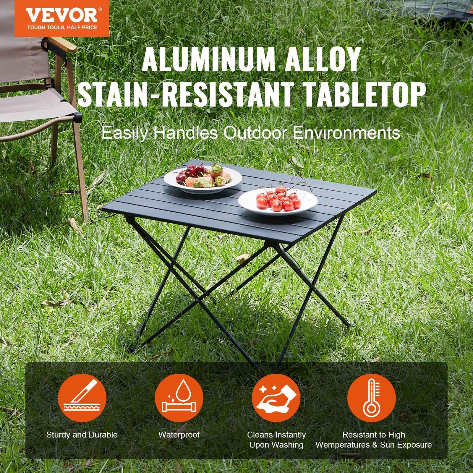 Camp Furniture: VEVOR Folding Camping Table, Outdoor Portable Side Tables, Lightweight Fold Up Table, Aluminum Alloy Ultra Compact Work Table with Carry Bag, For Cooking, Beach, Picnic, Travel, 22.2x15.9 inch, Black