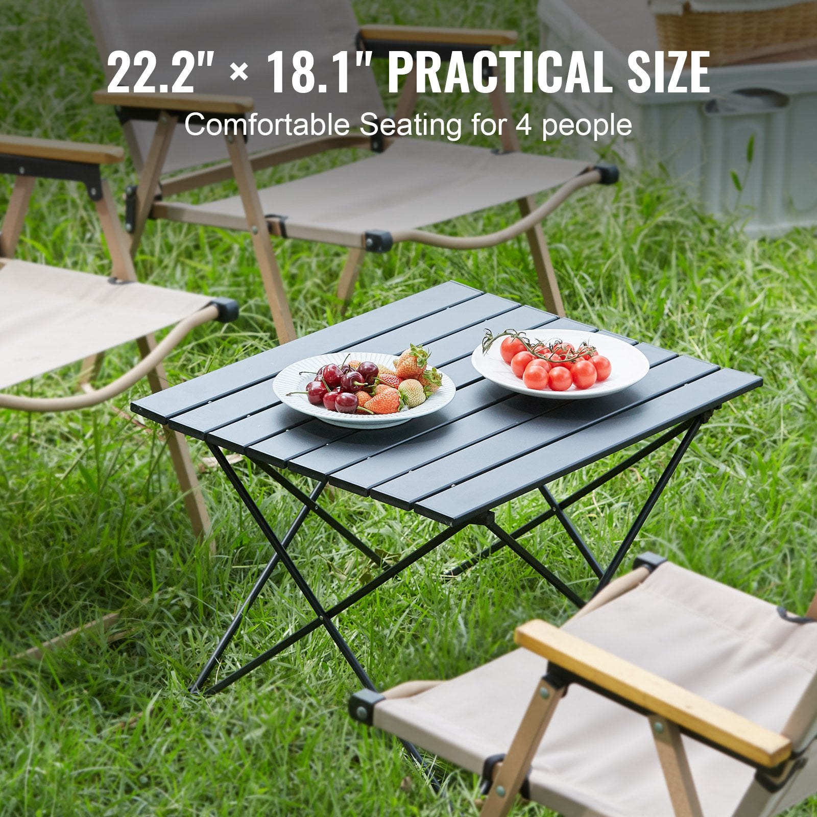 Camp Furniture: VEVOR Folding Camping Table, Outdoor Portable Side Tables, Lightweight Fold Up Table, Aluminum Alloy Ultra Compact Work Table with Carry Bag, For Cooking, Beach, Picnic, Travel, 22.2x15.9 inch, Black