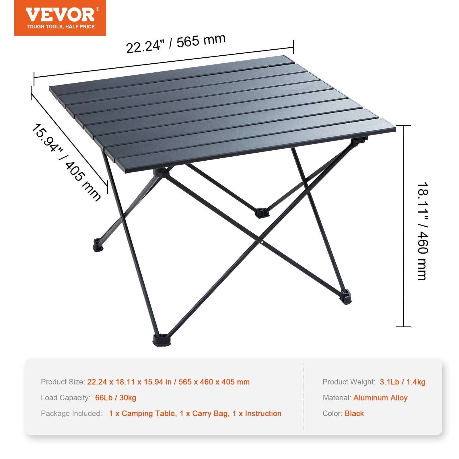 Camp Furniture: VEVOR Folding Camping Table, Outdoor Portable Side Tables, Lightweight Fold Up Table, Aluminum Alloy Ultra Compact Work Table with Carry Bag, For Cooking, Beach, Picnic, Travel, 22.2x15.9 inch, Black