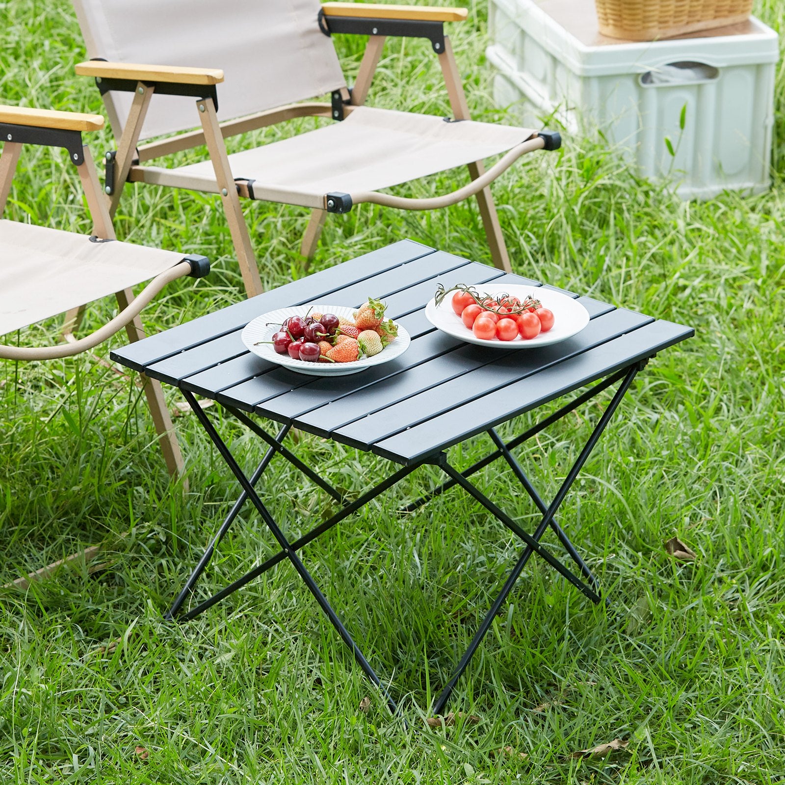Camp Furniture: VEVOR Folding Camping Table, Outdoor Portable Side Tables, Lightweight Fold Up Table, Aluminum Alloy Ultra Compact Work Table with Carry Bag, For Cooking, Beach, Picnic, Travel, 22.2x15.9 inch, Black