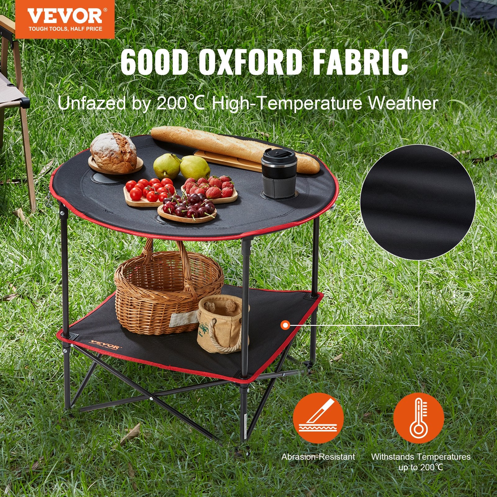 Outdoor Sofas & Lounge Sets: VEVOR Folding Camping Table, Outdoor Portable Side Tables, Lightweight Fold Up Table, 600D Oxford Fabric & Steel Ultra Compact Work Table with Large Storage & Carry Bag, For Beach Picnic, 28.3"x24"