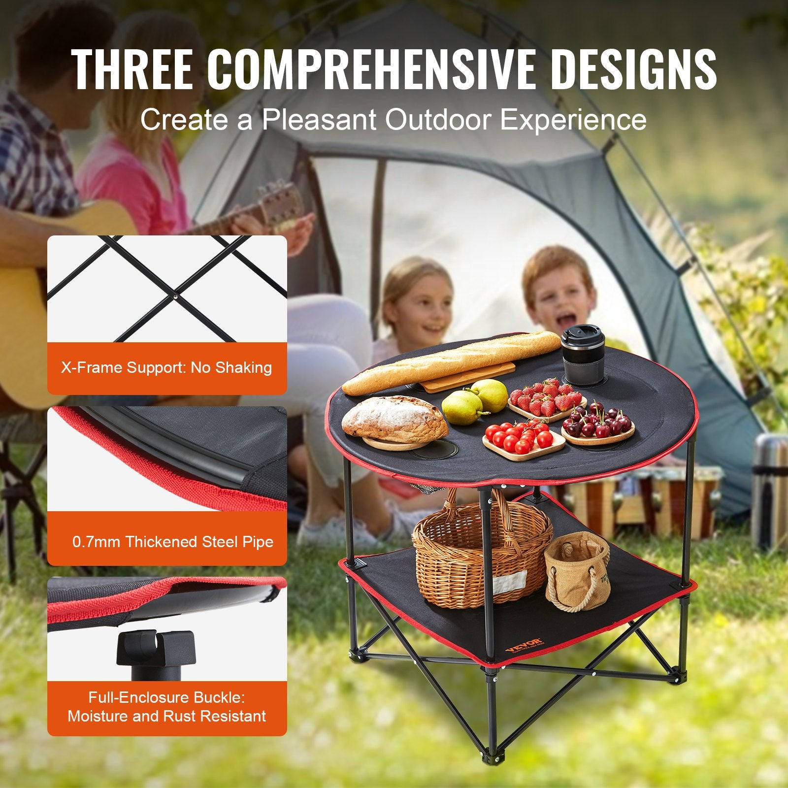 Outdoor Sofas & Lounge Sets: VEVOR Folding Camping Table, Outdoor Portable Side Tables, Lightweight Fold Up Table, 600D Oxford Fabric & Steel Ultra Compact Work Table with Large Storage & Carry Bag, For Beach Picnic, 28.3"x24"