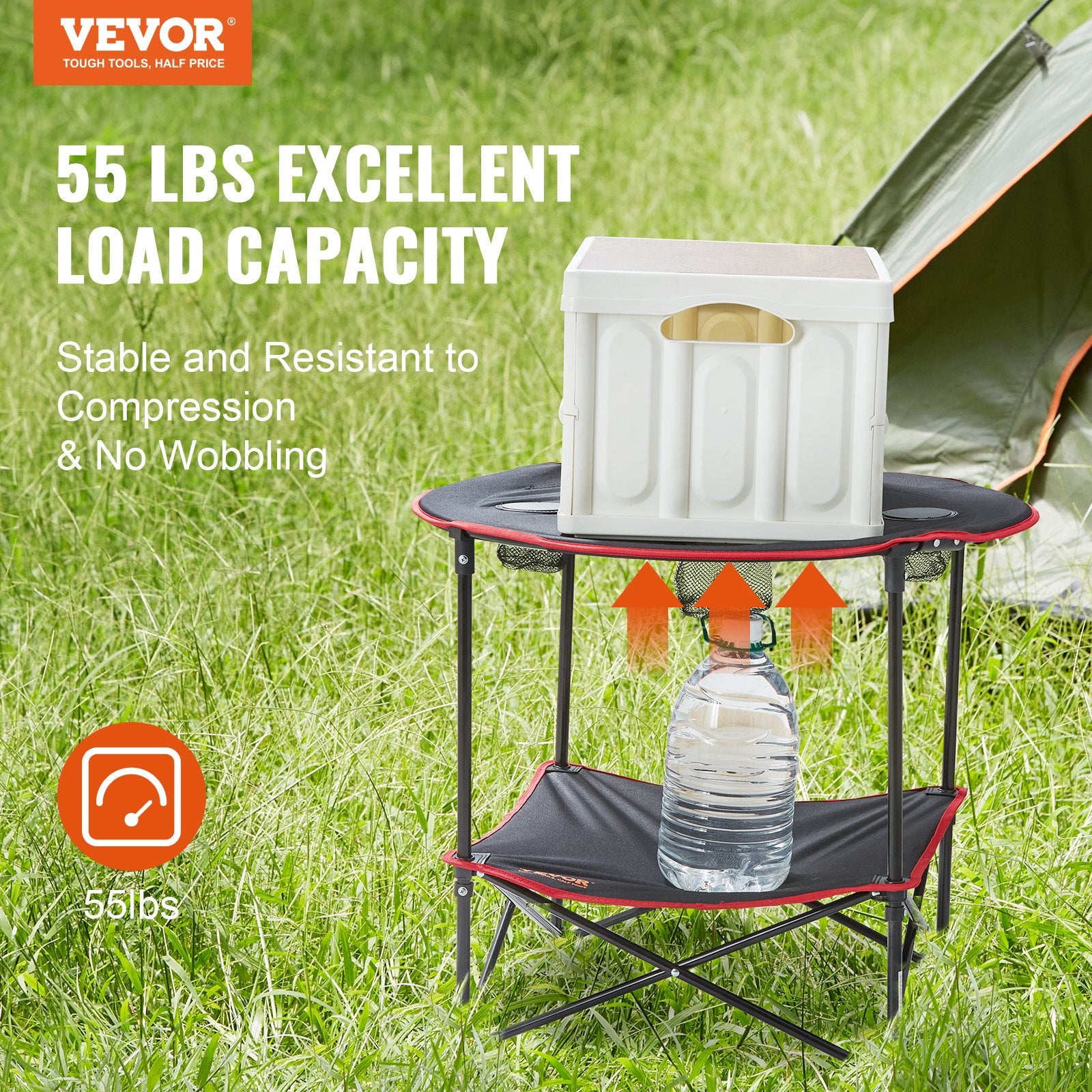 Outdoor Sofas & Lounge Sets: VEVOR Folding Camping Table, Outdoor Portable Side Tables, Lightweight Fold Up Table, 600D Oxford Fabric & Steel Ultra Compact Work Table with Large Storage & Carry Bag, For Beach Picnic, 28.3"x24"