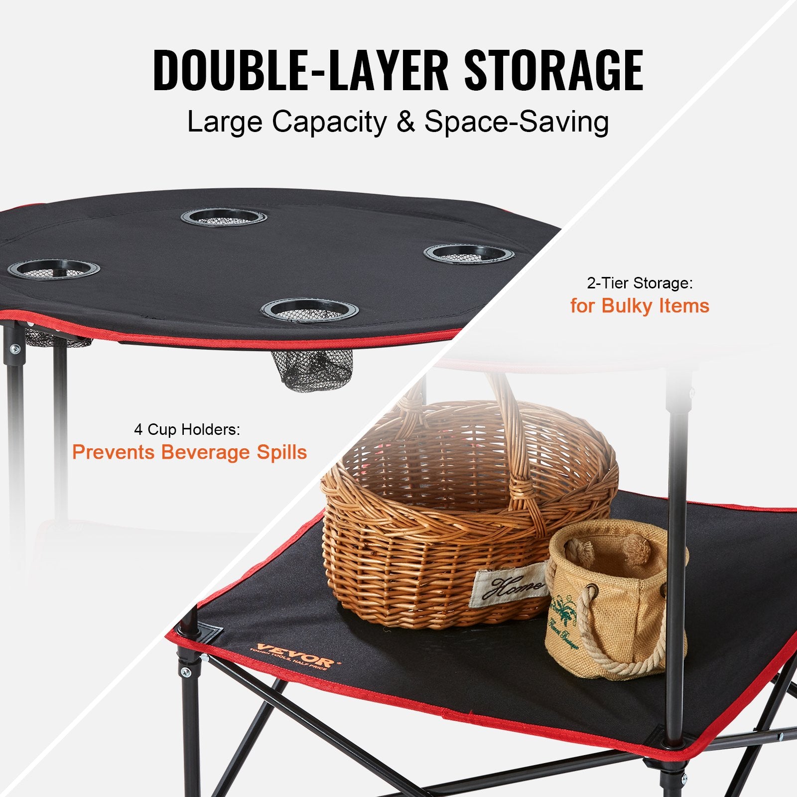 Outdoor Sofas & Lounge Sets: VEVOR Folding Camping Table, Outdoor Portable Side Tables, Lightweight Fold Up Table, 600D Oxford Fabric & Steel Ultra Compact Work Table with Large Storage & Carry Bag, For Beach Picnic, 28.3"x24"