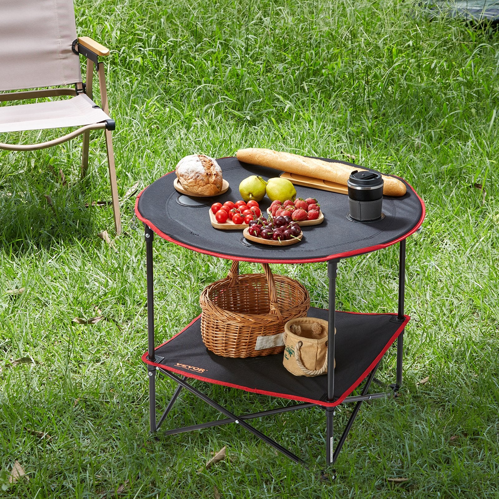 Outdoor Sofas & Lounge Sets: VEVOR Folding Camping Table, Outdoor Portable Side Tables, Lightweight Fold Up Table, 600D Oxford Fabric & Steel Ultra Compact Work Table with Large Storage & Carry Bag, For Beach Picnic, 28.3"x24"