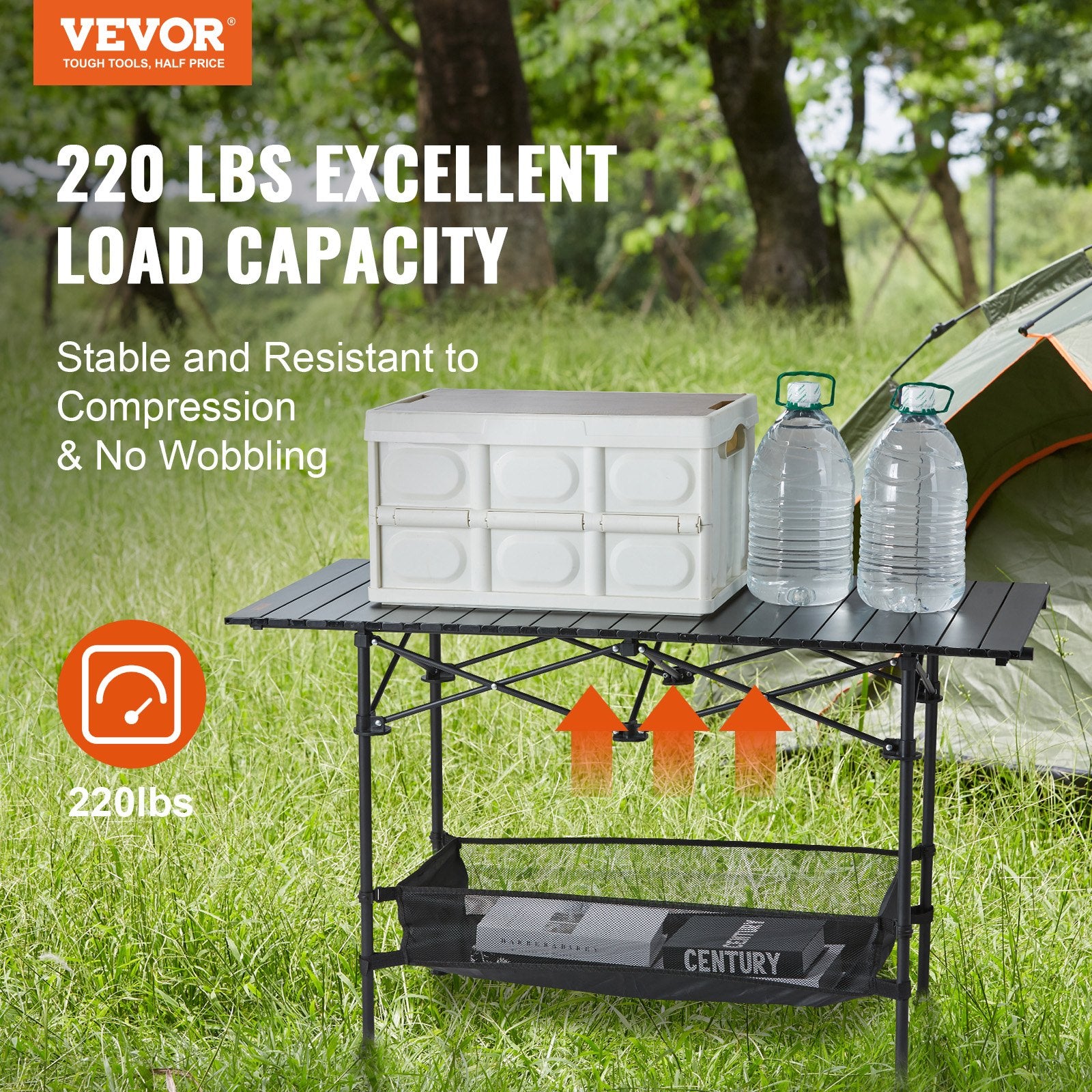 Outdoor Sofas & Lounge Sets: VEVOR Folding Camping Table, Outdoor Portable Side Tables, Lightweight Fold Up Table, Aluminum & Steel Ultra Compact Work Table with Large Storage and Carry Bag, For Beach, Picnic, Travel, 24x16 inch