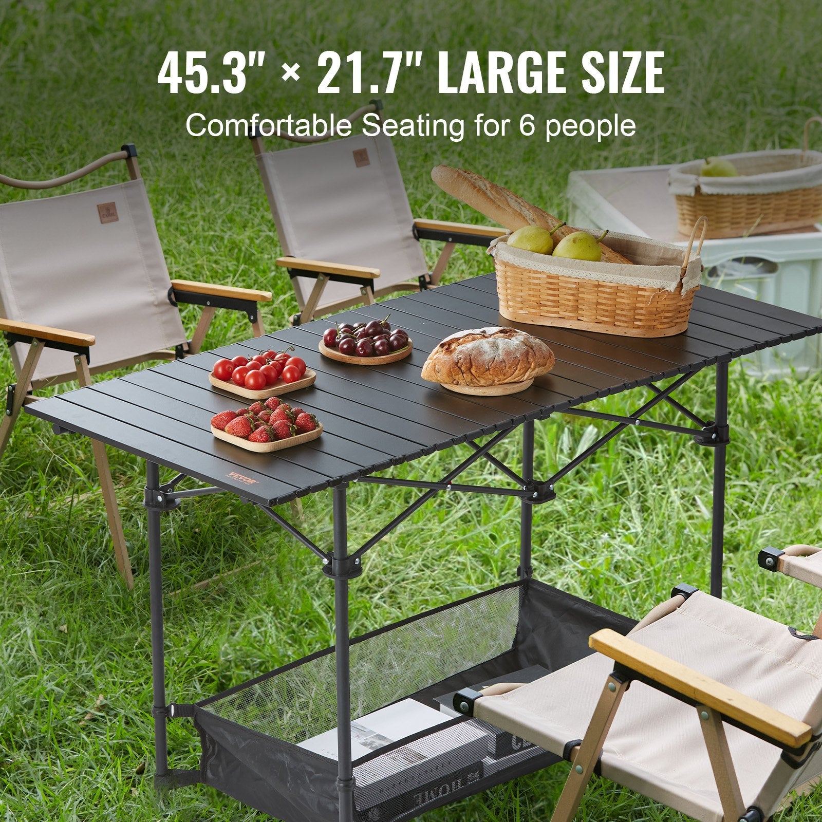 Outdoor Sofas & Lounge Sets: VEVOR Folding Camping Table, Outdoor Portable Side Tables, Lightweight Fold Up Table, Aluminum & Steel Ultra Compact Work Table with Large Storage and Carry Bag, For Beach, Picnic, Travel, 24x16 inch