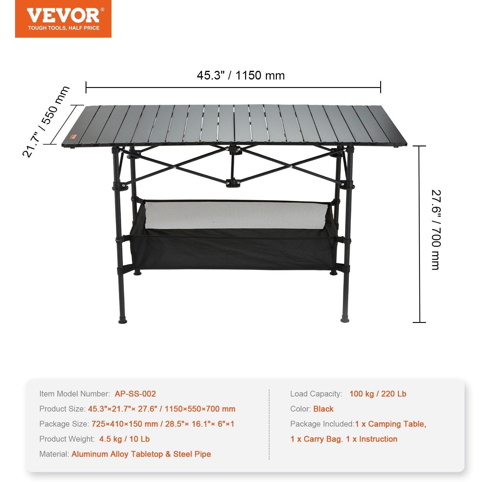 Outdoor Sofas & Lounge Sets: VEVOR Folding Camping Table, Outdoor Portable Side Tables, Lightweight Fold Up Table, Aluminum & Steel Ultra Compact Work Table with Large Storage and Carry Bag, For Beach, Picnic, Travel, 24x16 inch