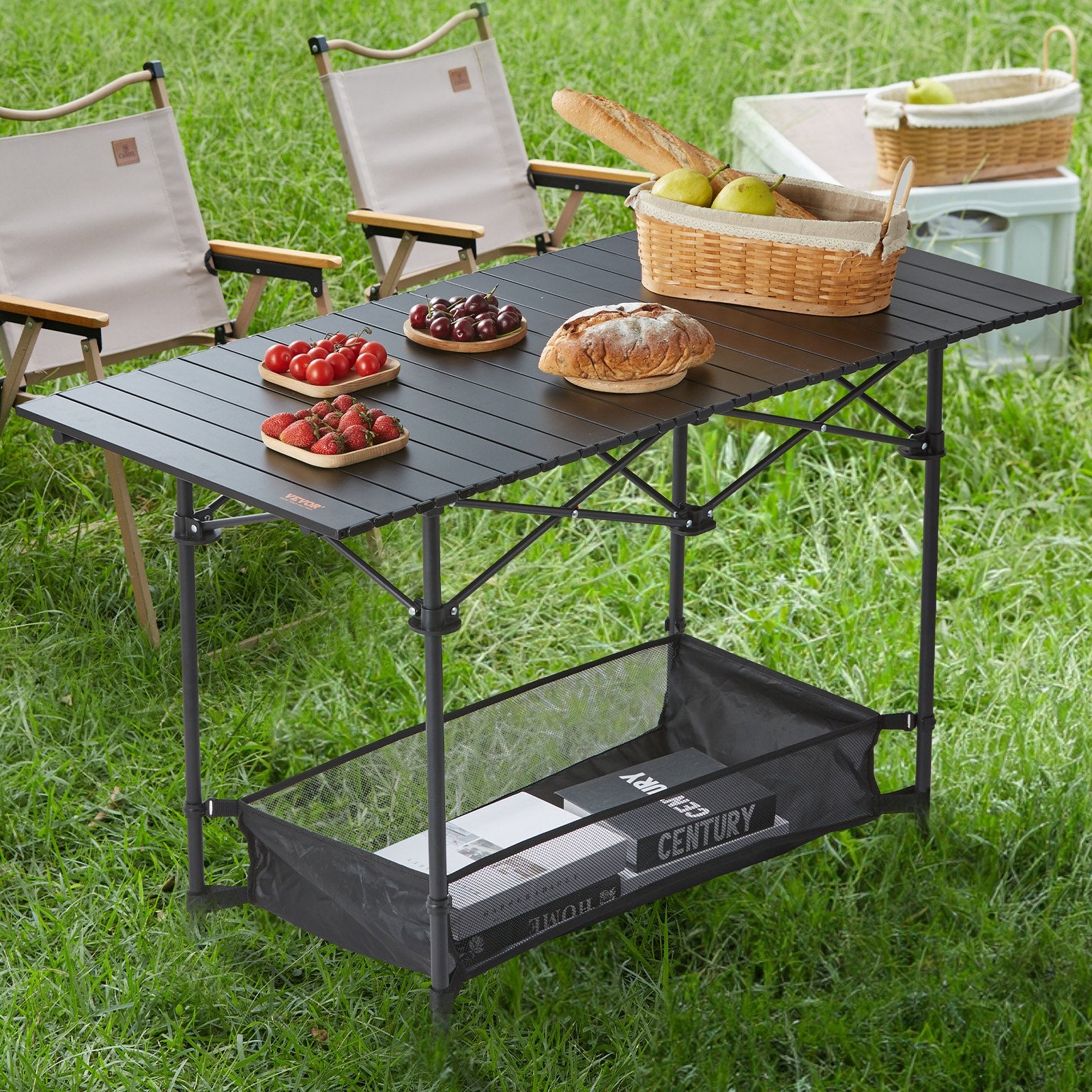 Outdoor Sofas & Lounge Sets: VEVOR Folding Camping Table, Outdoor Portable Side Tables, Lightweight Fold Up Table, Aluminum & Steel Ultra Compact Work Table with Large Storage and Carry Bag, For Beach, Picnic, Travel, 24x16 inch