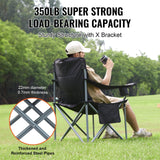 Camp Furniture: VEVOR Camping Folding Chair for Adults, Portable Heavy Duty Outdoor Quad Lumbar Back Padded Arm Chairs with Side Pockets, Cup Holder and Cooler Bag for Beach, Lawn, Picnic, Fishing, Backpacking, Black