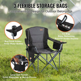 Camp Furniture: VEVOR Camping Folding Chair for Adults, Portable Heavy Duty Outdoor Quad Lumbar Back Padded Arm Chairs with Side Pockets, Cup Holder and Cooler Bag for Beach, Lawn, Picnic, Fishing, Backpacking, Black