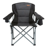 Camp Furniture: VEVOR Camping Folding Chair for Adults, Portable Heavy Duty Outdoor Quad Lumbar Back Padded Arm Chairs with Side Pockets, Cup Holder and Cooler Bag for Beach, Lawn, Picnic, Fishing, Backpacking, Black