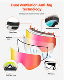 Protective Equipment: VEVOR Frameless Ski Goggles, Magnet Cylindrical Lens with Pink Revo Coating, OTG Anti fog Snow Goggles for Men Women Youth, TPU Frame & Ventilation Structure, Fit for Skiing, Skating, Snowboarding
