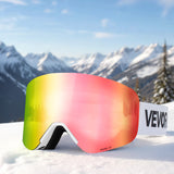 Protective Equipment: VEVOR Frameless Ski Goggles, Magnet Cylindrical Lens with Pink Revo Coating, OTG Anti fog Snow Goggles for Men Women Youth, TPU Frame & Ventilation Structure, Fit for Skiing, Skating, Snowboarding