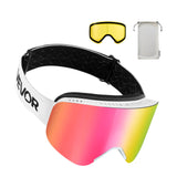 Protective Equipment: VEVOR Frameless Ski Goggles, Magnet Cylindrical Lens with Pink Revo Coating, OTG Anti fog Snow Goggles for Men Women Youth, TPU Frame & Ventilation Structure, Fit for Skiing, Skating, Snowboarding