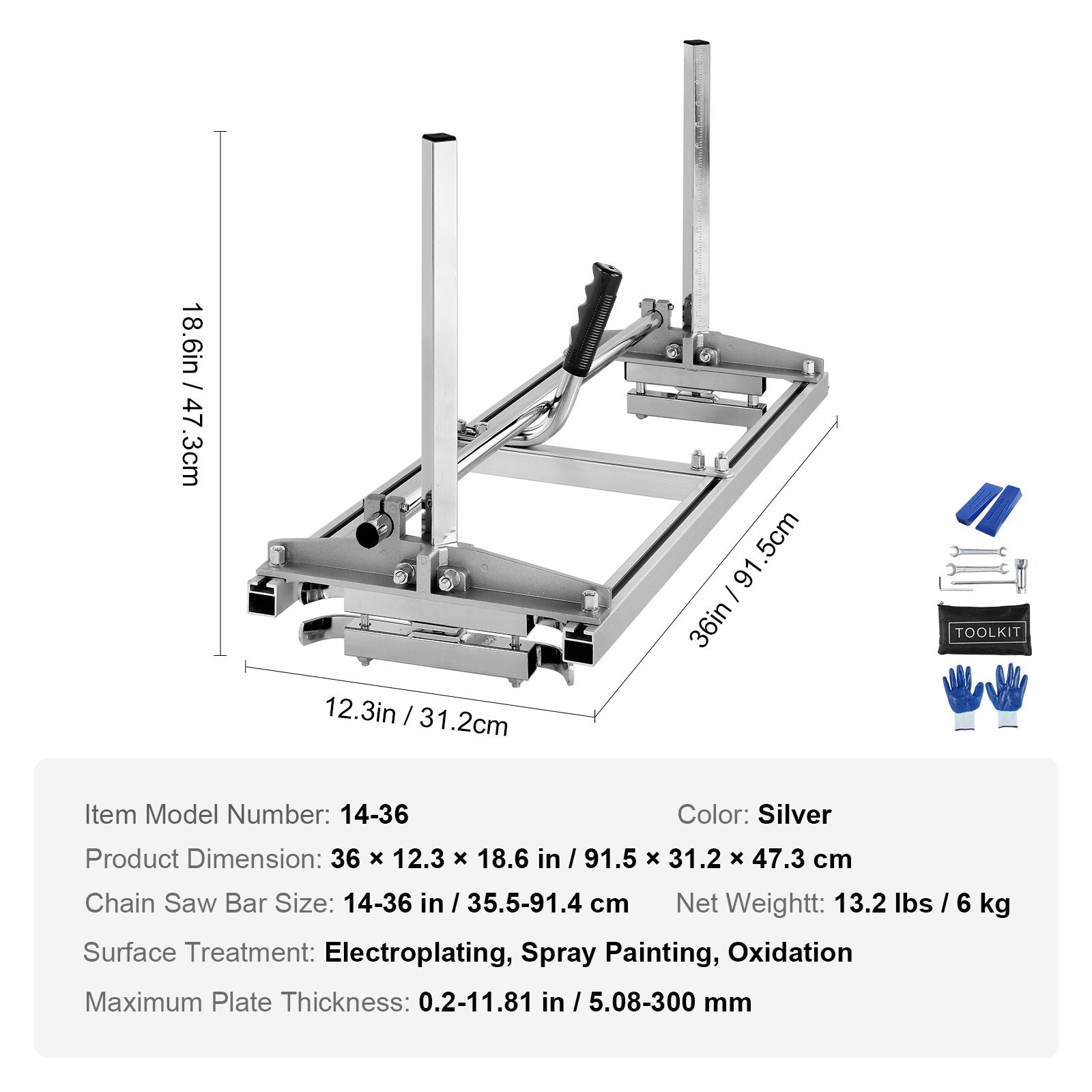 Portable Chainsaw Mill 14"-36" Guide Bar 0.2"-11.81" Cutting Thickness